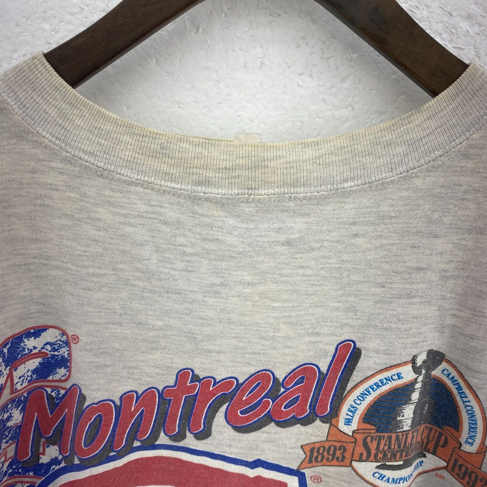 1993 Montreal Canadiens Stanley Cup Champions NHL Vintage Gray T-shirt Size L