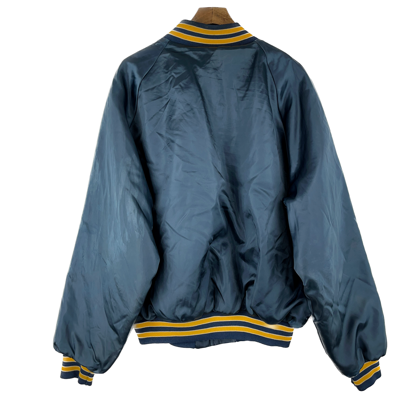 Vintage 1980s Blue Embroidered Satin Bomber King Louie Jacket 80s Size L