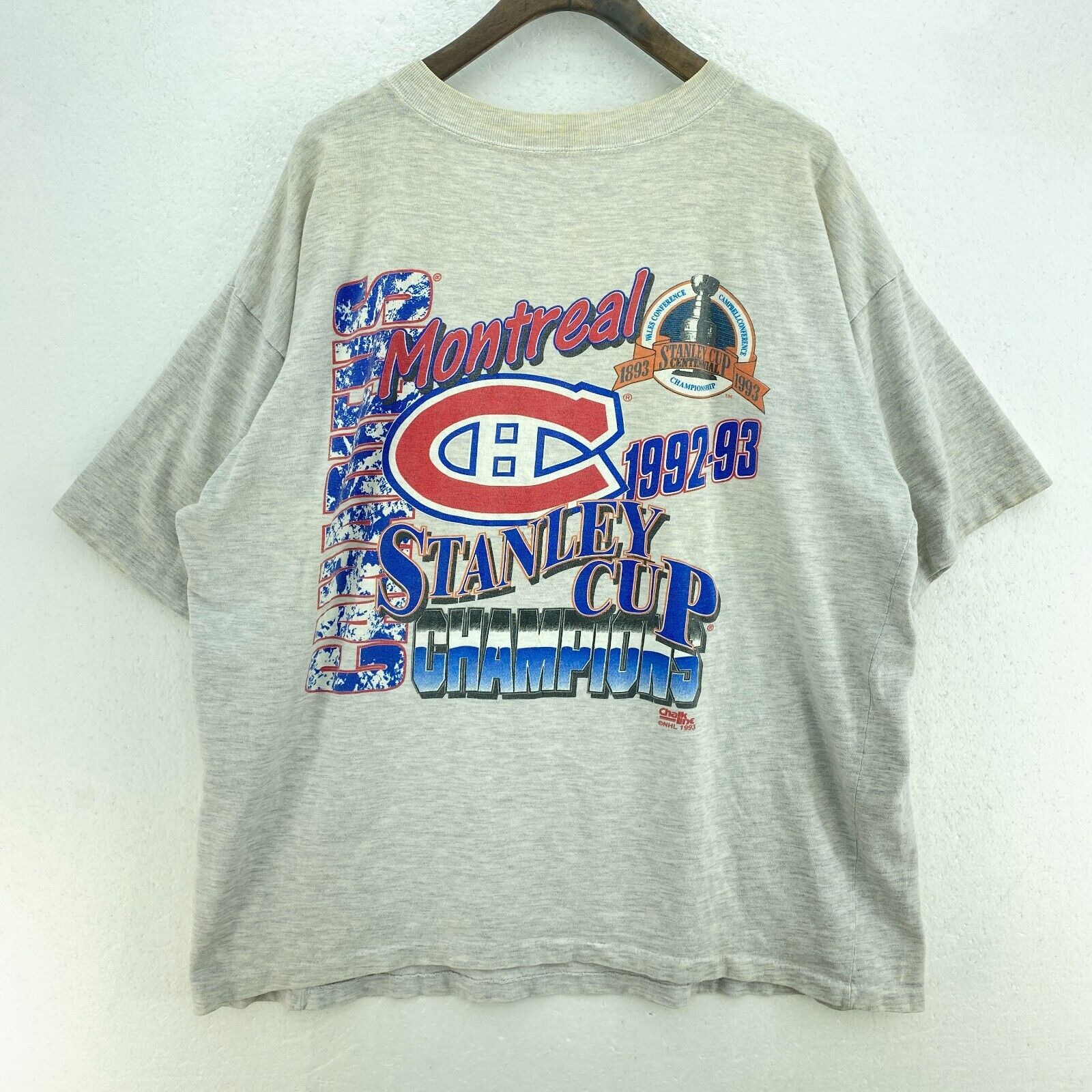 1993 Montreal Canadiens Stanley Cup Champions NHL Vintage Gray T-shirt Size L