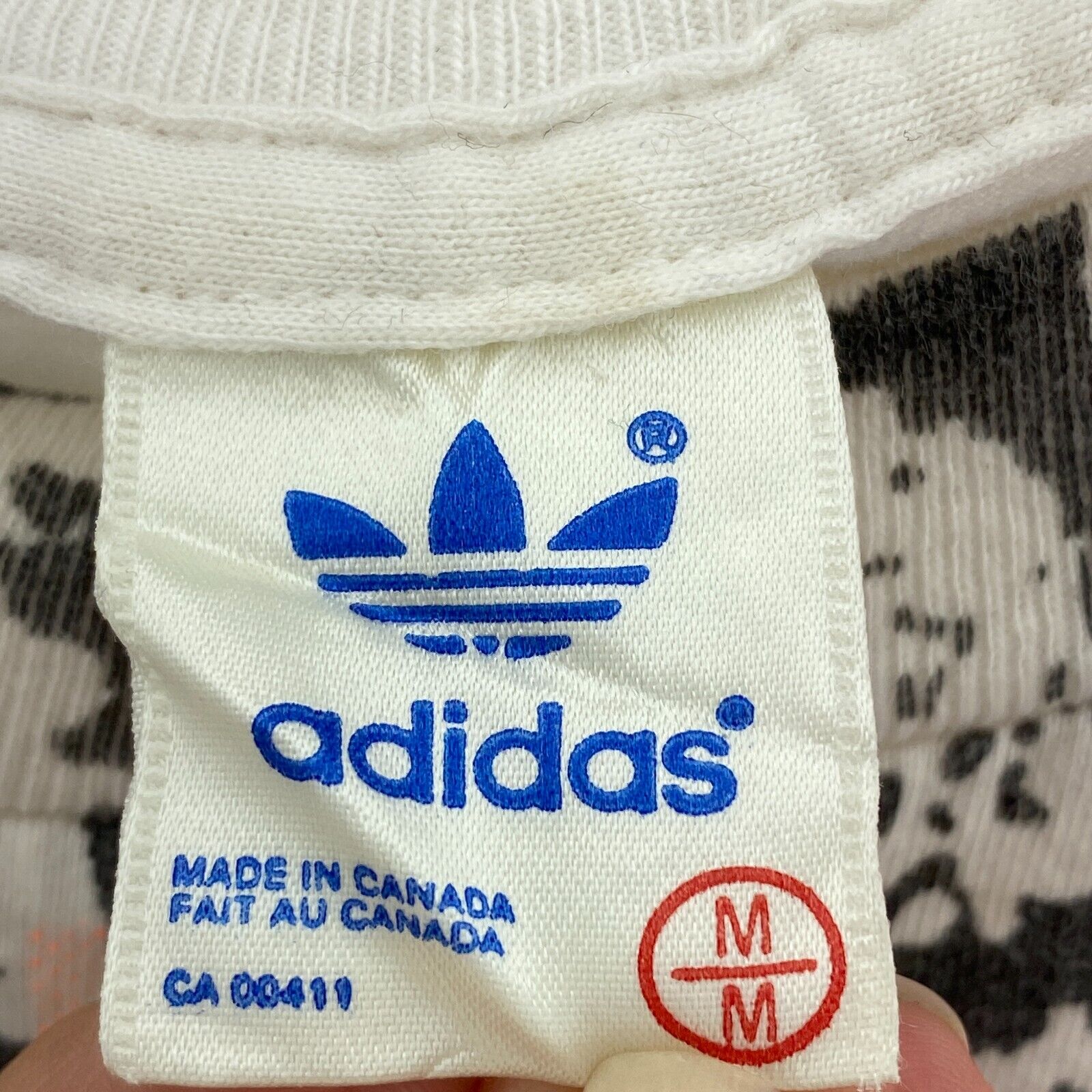 Adidas Tennis All Over Print White T-shirt Size M Single Stitch Tee