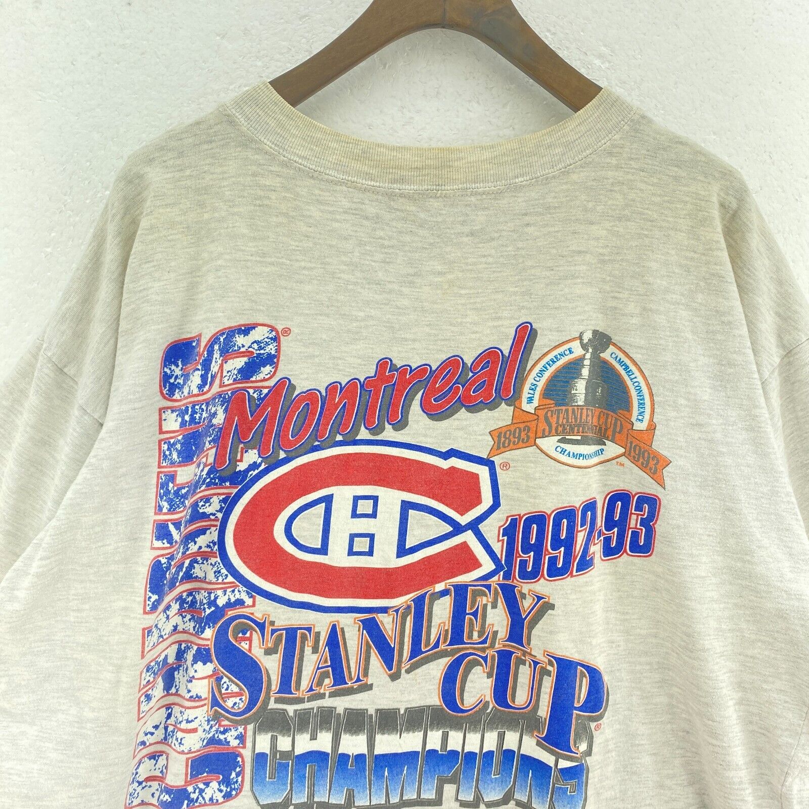 1993 Montreal Canadiens Stanley Cup Champions NHL Vintage Gray T-shirt Size L