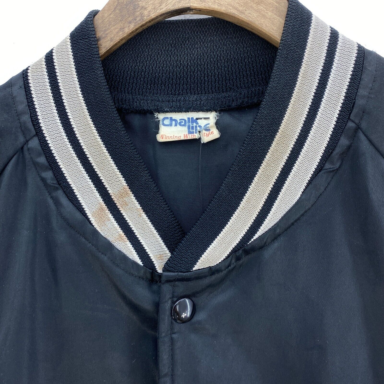 Los Angeles Raiders Vintage Chalk Line Satin Bomber Snap Jacket Size L Black NFL