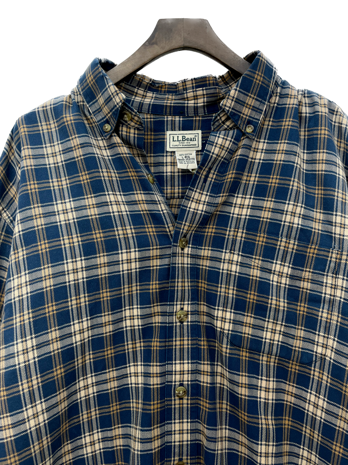 L.L.Bean Vintage Plaid Checkered Button Up Shirt Size L Blue Beige Y2K