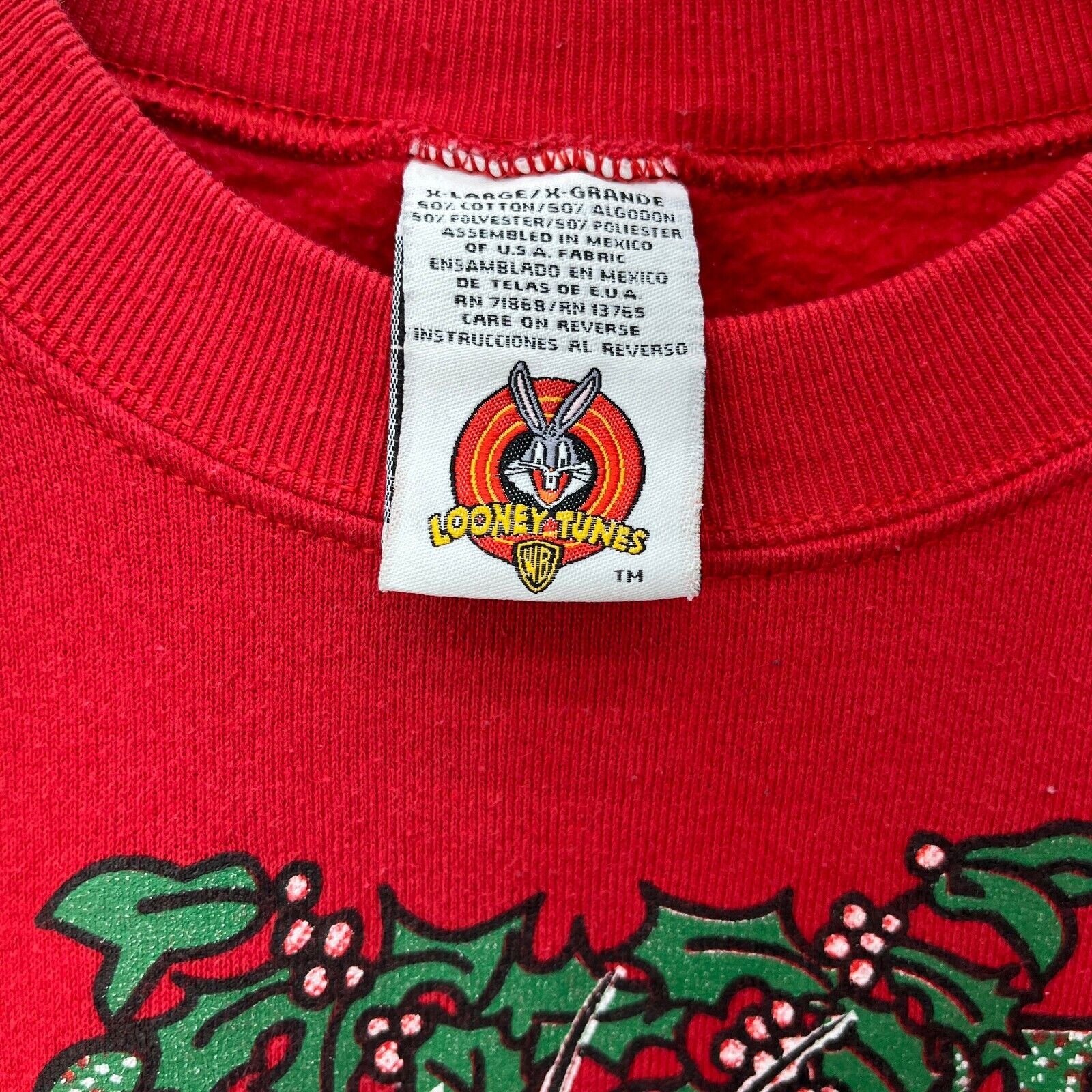 1997 Tweety Looney Tunes Cartoon Christmas Sweatshirt Size XL Red Kiss This 90s