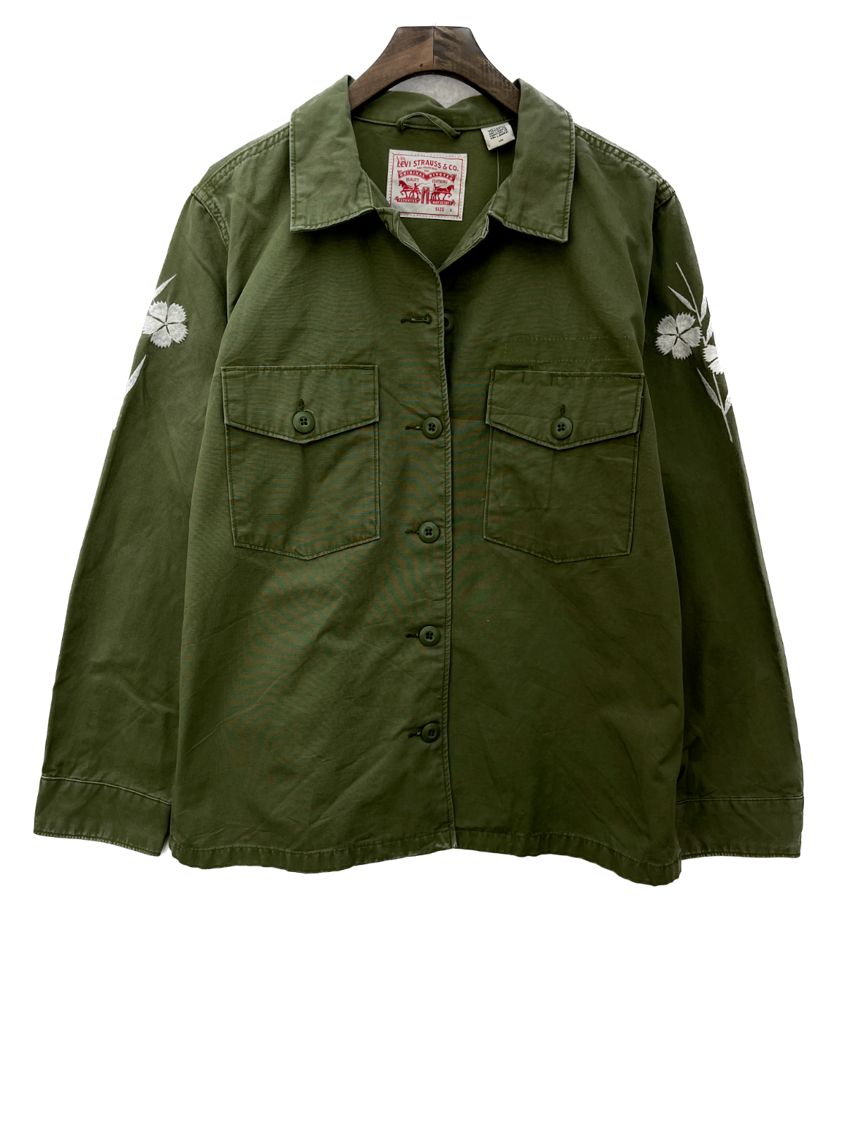 Levi Strauss Levi's Green Floral Embroidery Military Jacket Size L NWT