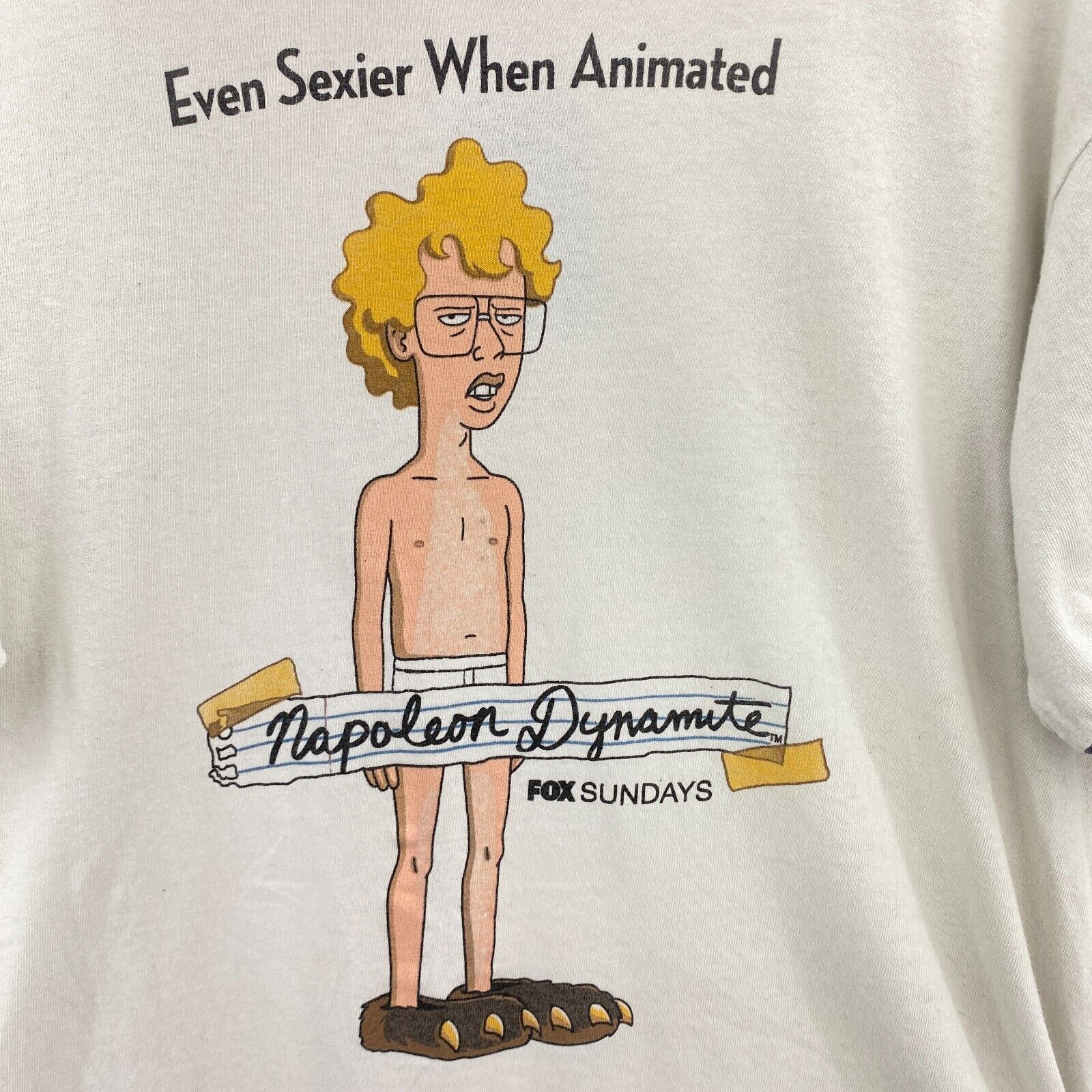 Even Sexier When Animated Napoleon Dynamite Fox Sundays White T-shirt Size L