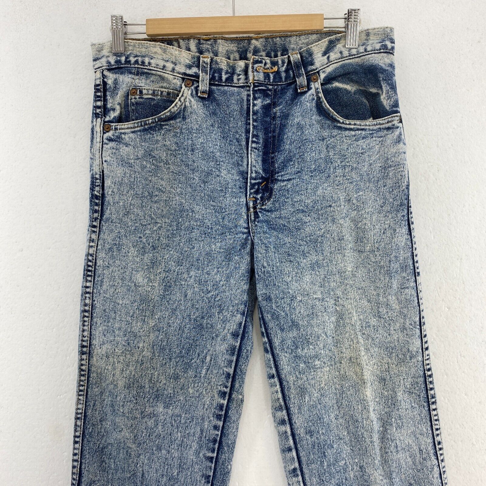 Levi's Orange Tab Acid Wash Blue Denim Tapered Jeans Size 33 x 30 80s