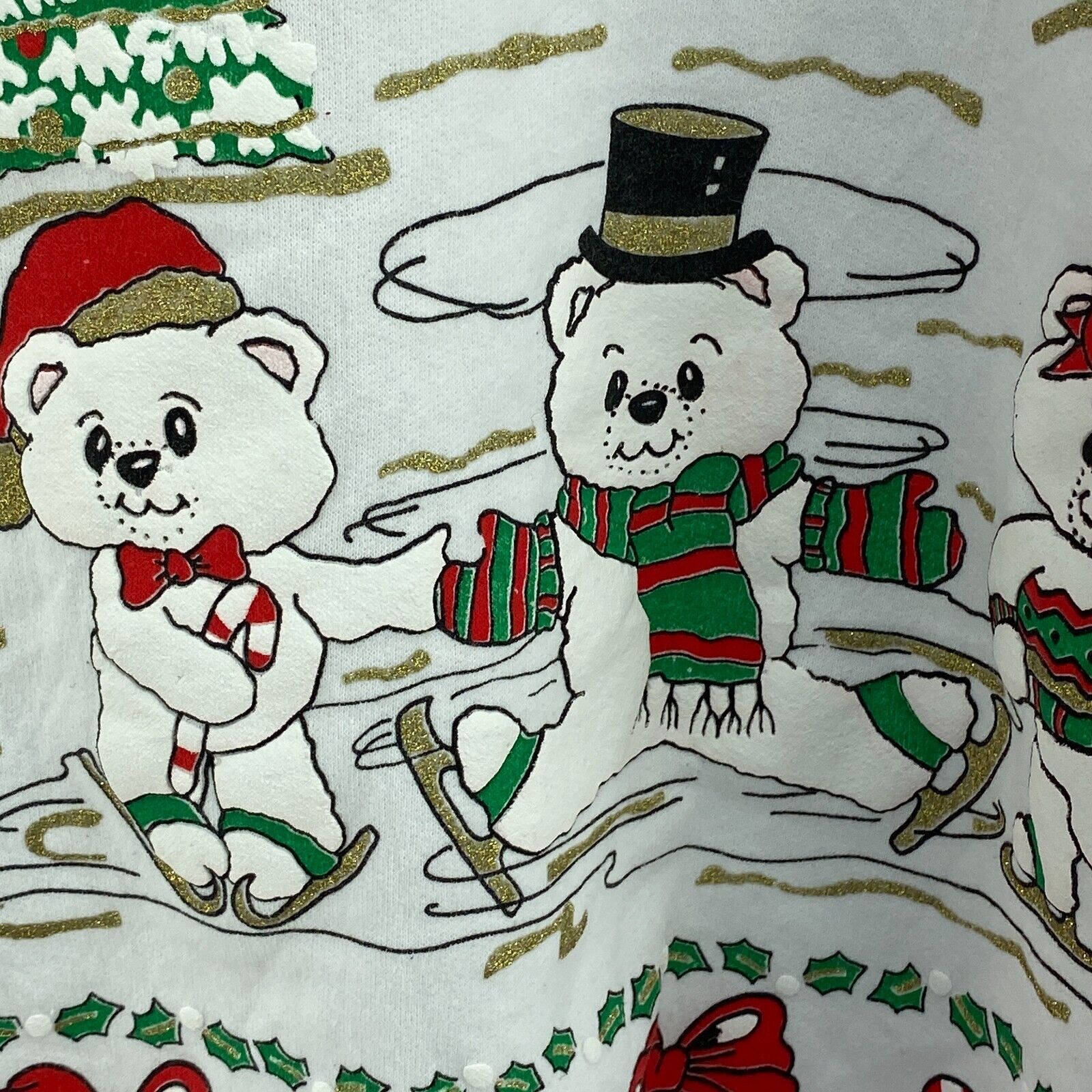 Snowflakes Bears Winter Merry Christmas Vintage White Sweatshirt Size XXXL