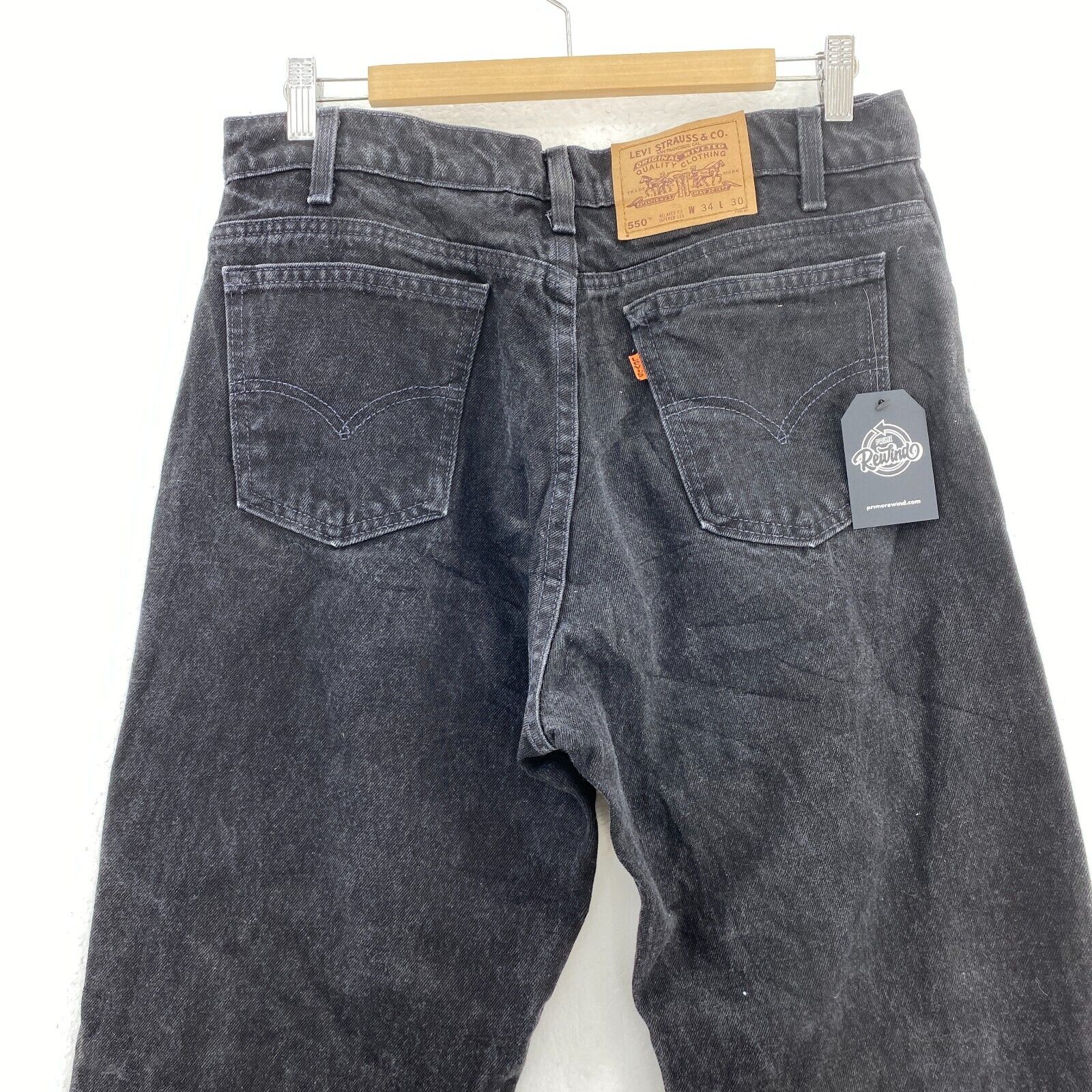 Levi's 550 Orange Tab Dark Wash Black Denim Tapered Size 34