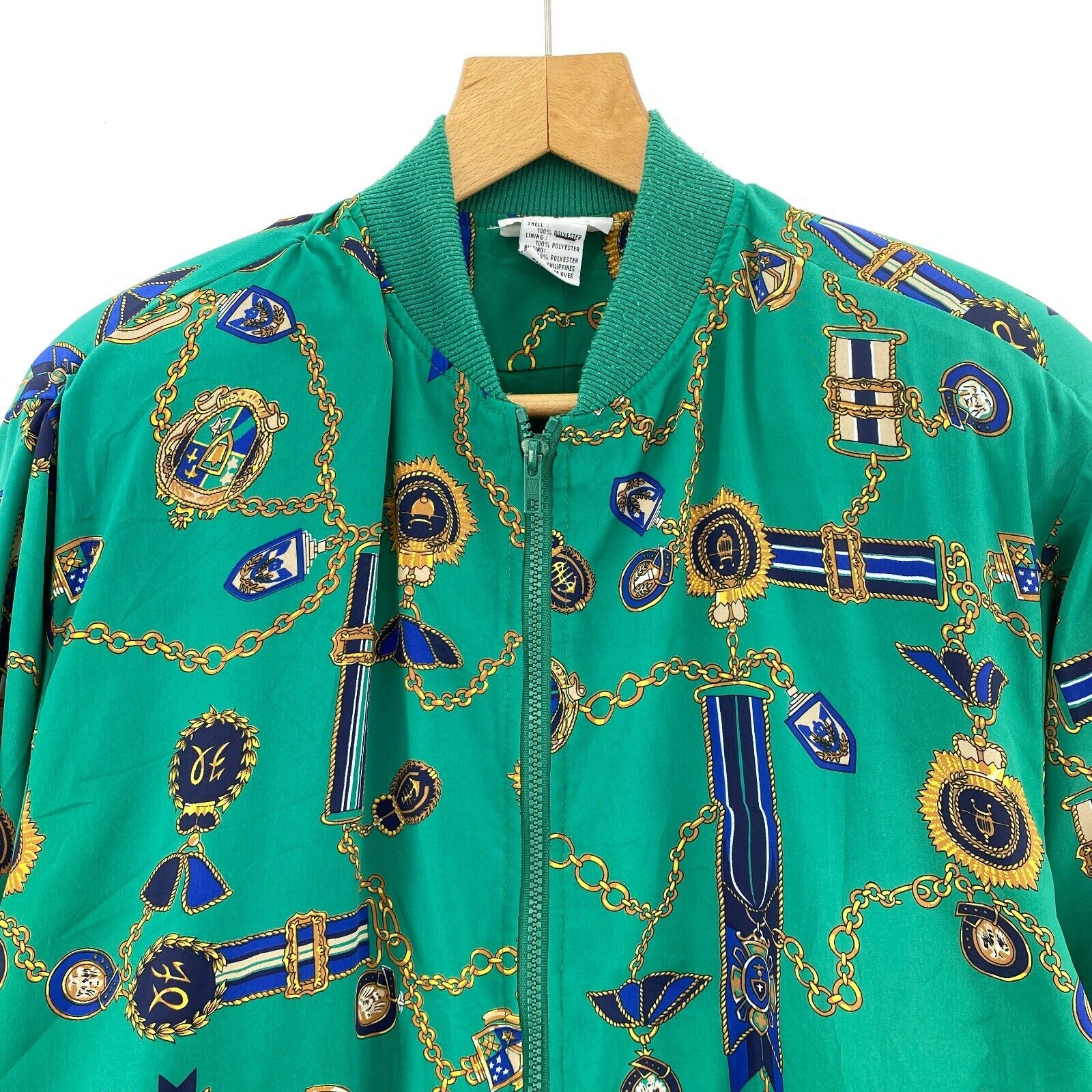 Alfred Dunner Women's Green Abstract Pattern Vintage Bomber Jacket Size 8
