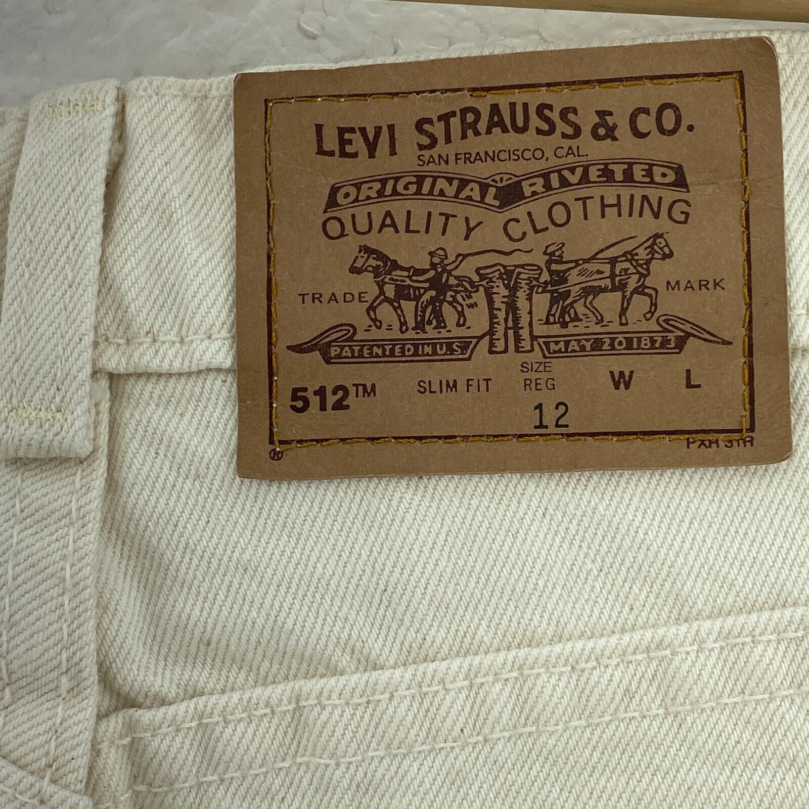 Levi's 512 Orange Tab White Denim Jeans Slim Fit Size 12 Women's