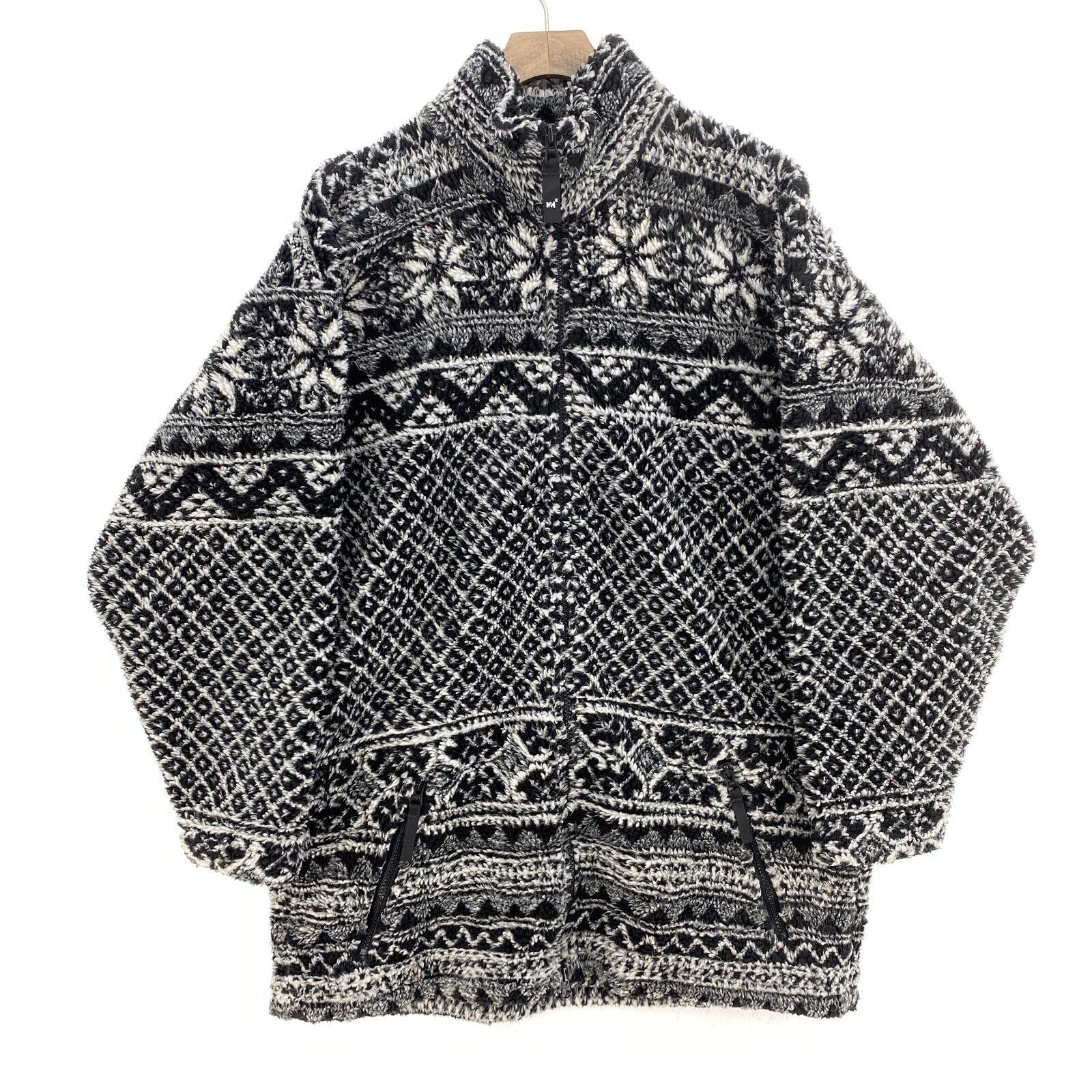 Helly Hansen Geometric Pattern Black Fleece Full Zip Sweater Size S