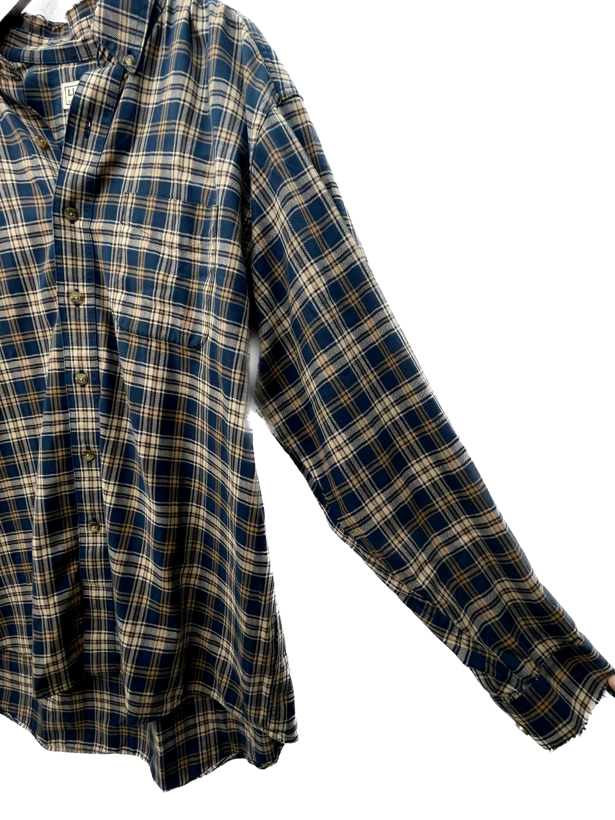L.L.Bean Vintage Plaid Checkered Button Up Shirt Size L Blue Beige Y2K