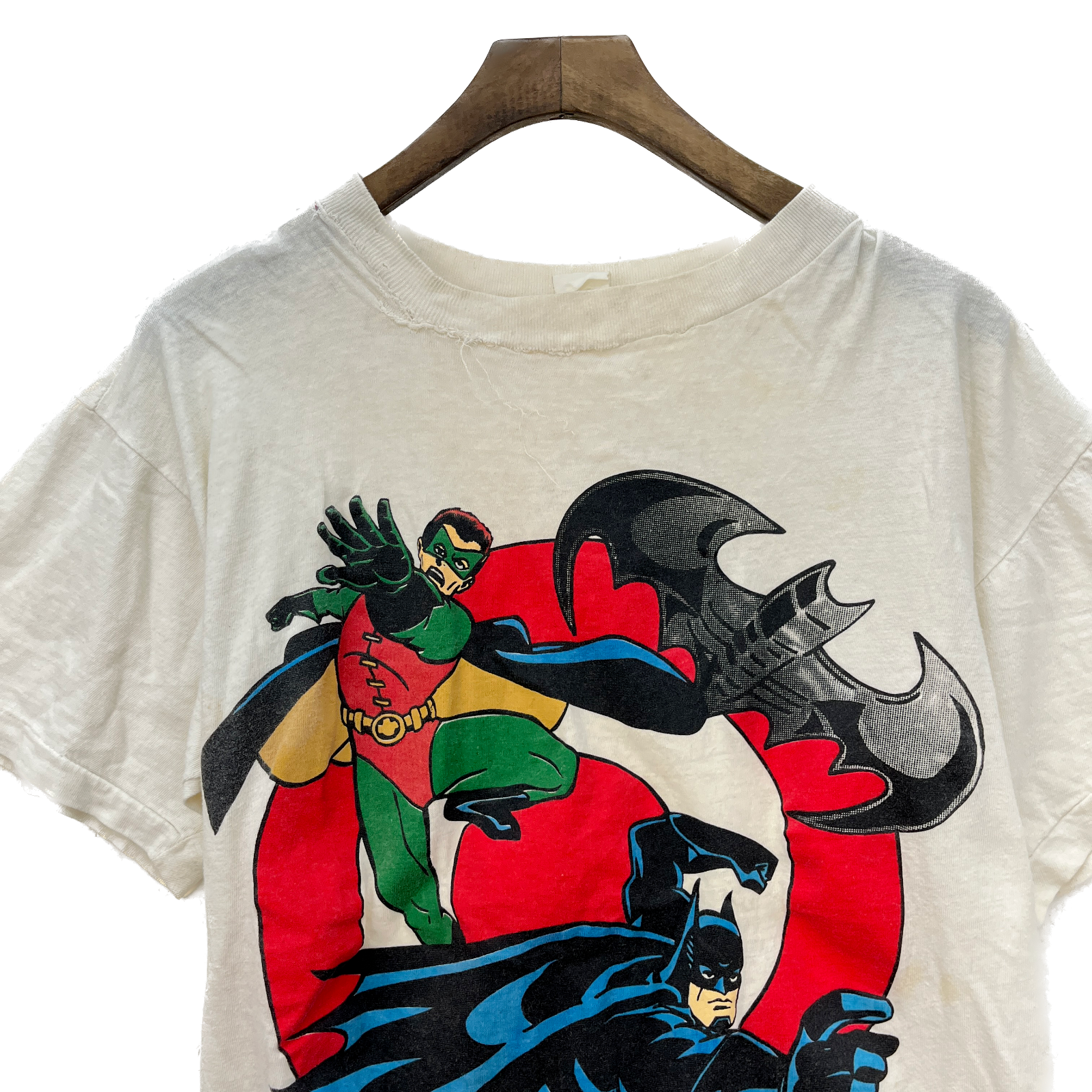 Batman and Robin Superhero Vintage T-shirt Size M White DC Comics Single Stitch
