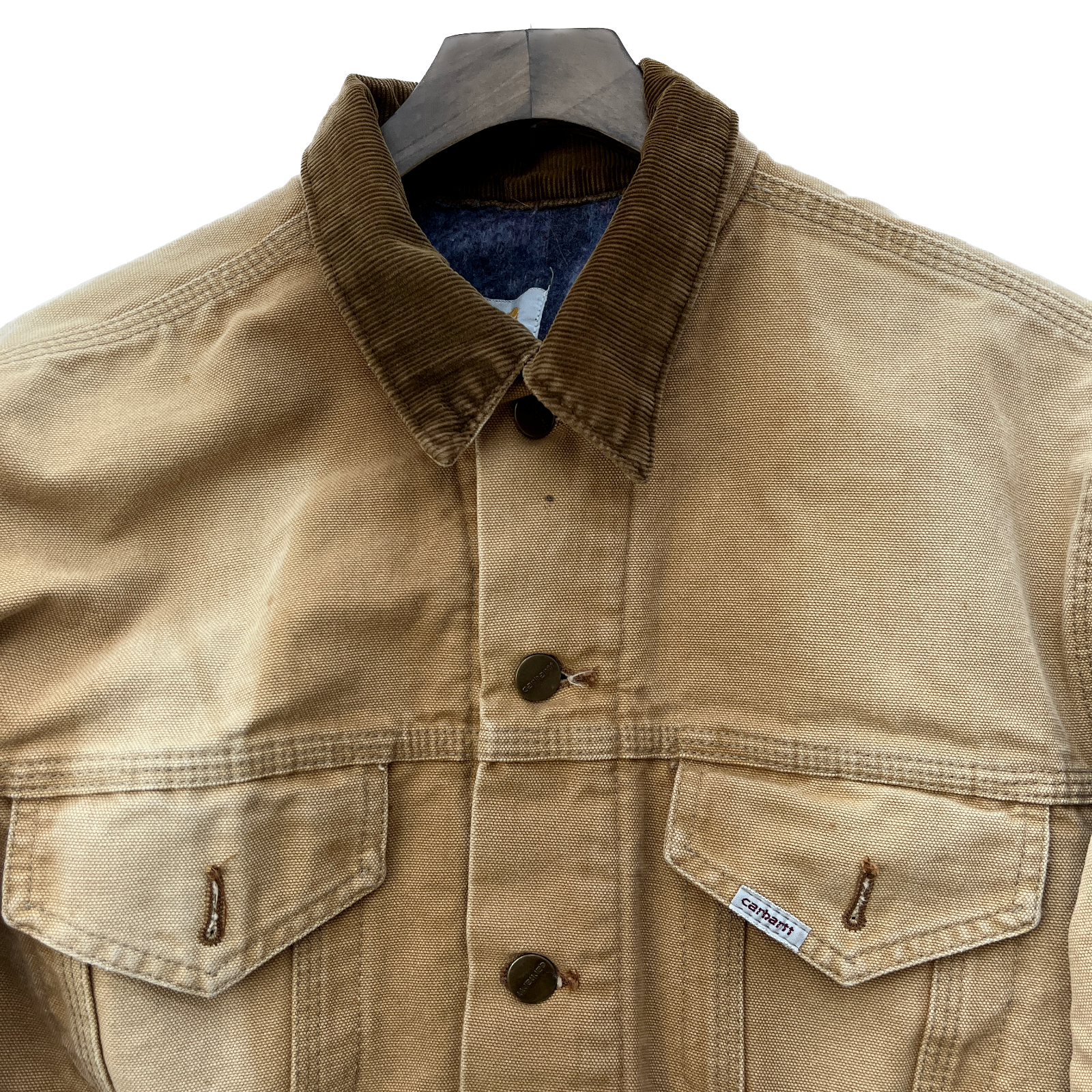 Carhartt Canvas Vintage Trucker Jacket Size 44 Beige Duck Blanket Lined 6BWJP