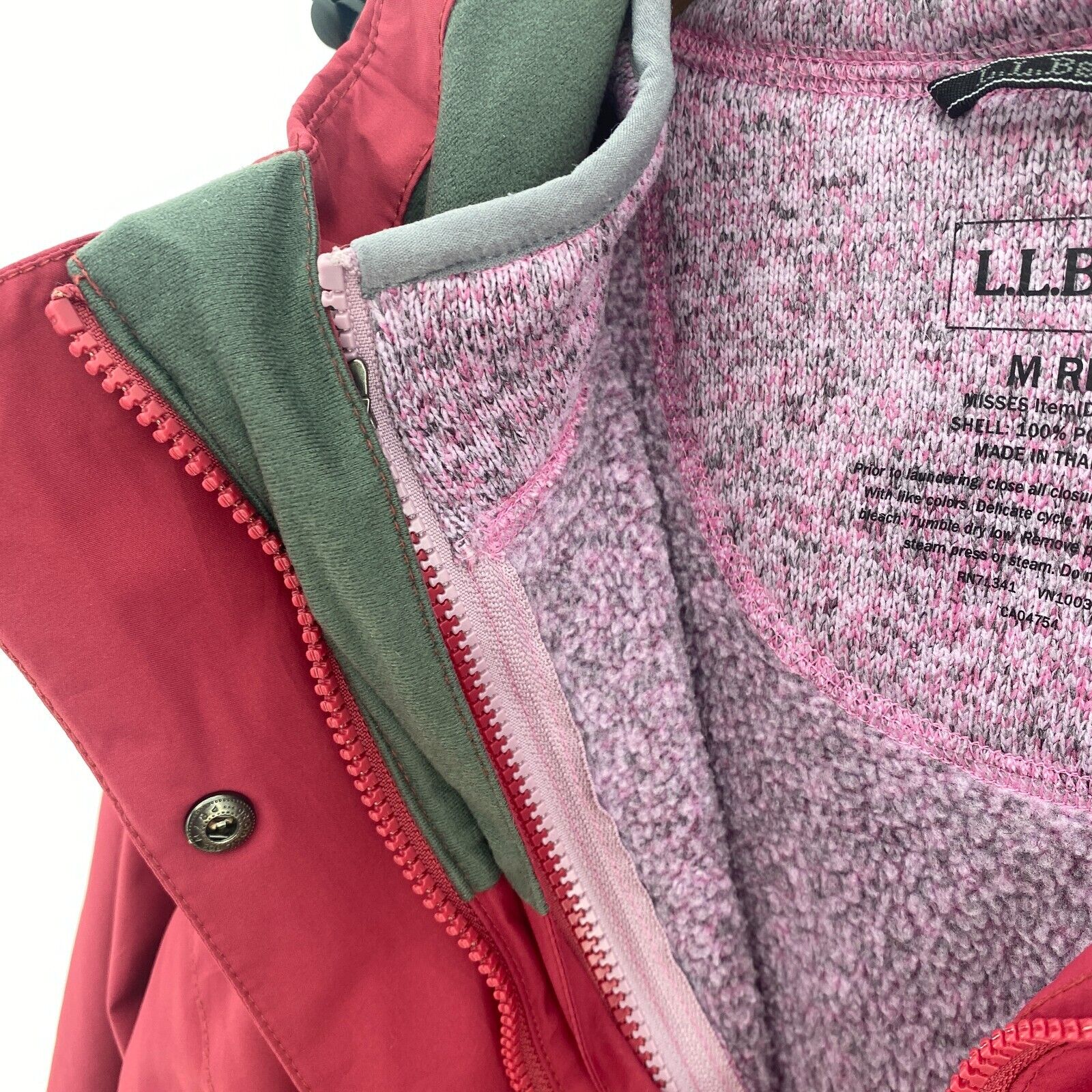 L.L. Bean Pink 3-In-1 Hooded Jacket Size M Full Zip Up