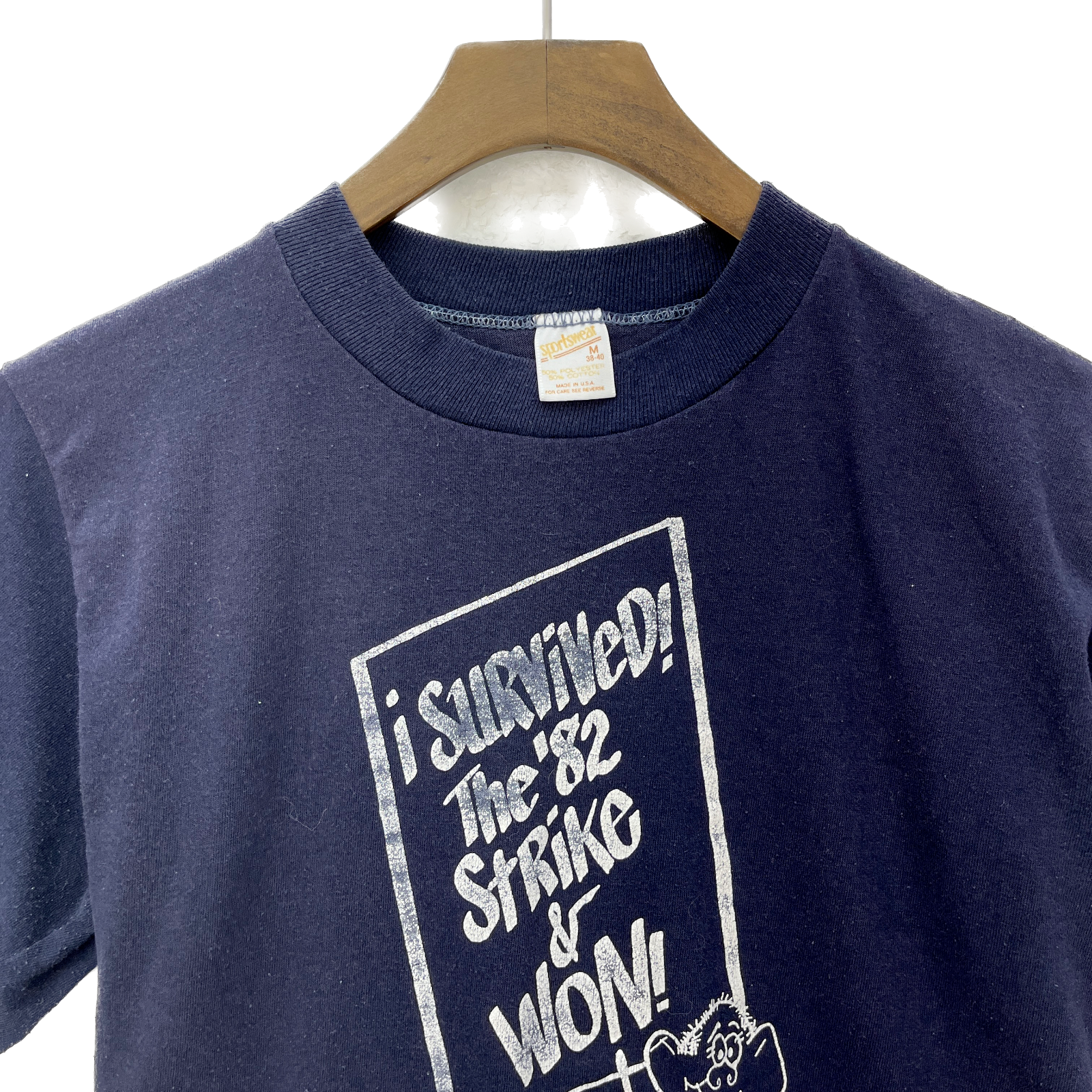 I Survived the '82 Strike & Won Vintage Graphic T-shirt Size M Navy Blue 80s