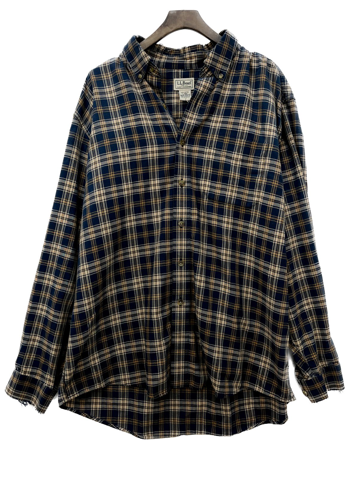 L.L.Bean Vintage Plaid Checkered Button Up Shirt Size L Blue Beige Y2K