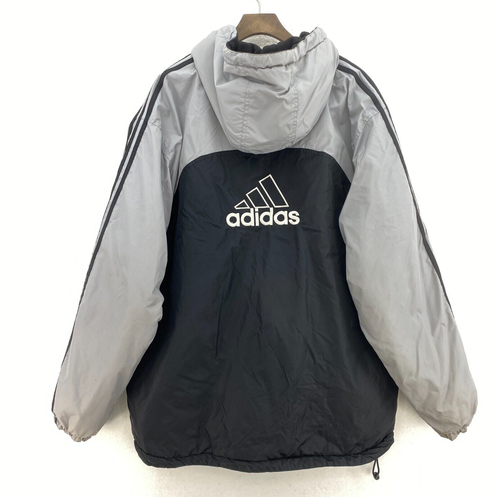 Adidas Hooded Jacket Fleece Lined Size M Two Tone Black Full Zip Up