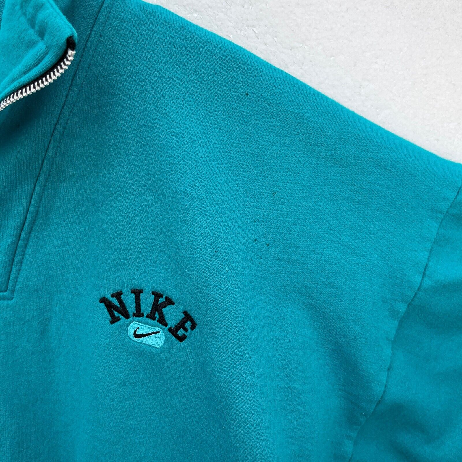 Nike Swoosh Logo Quarter Zip Pullover Blue Sweatshirt Size L