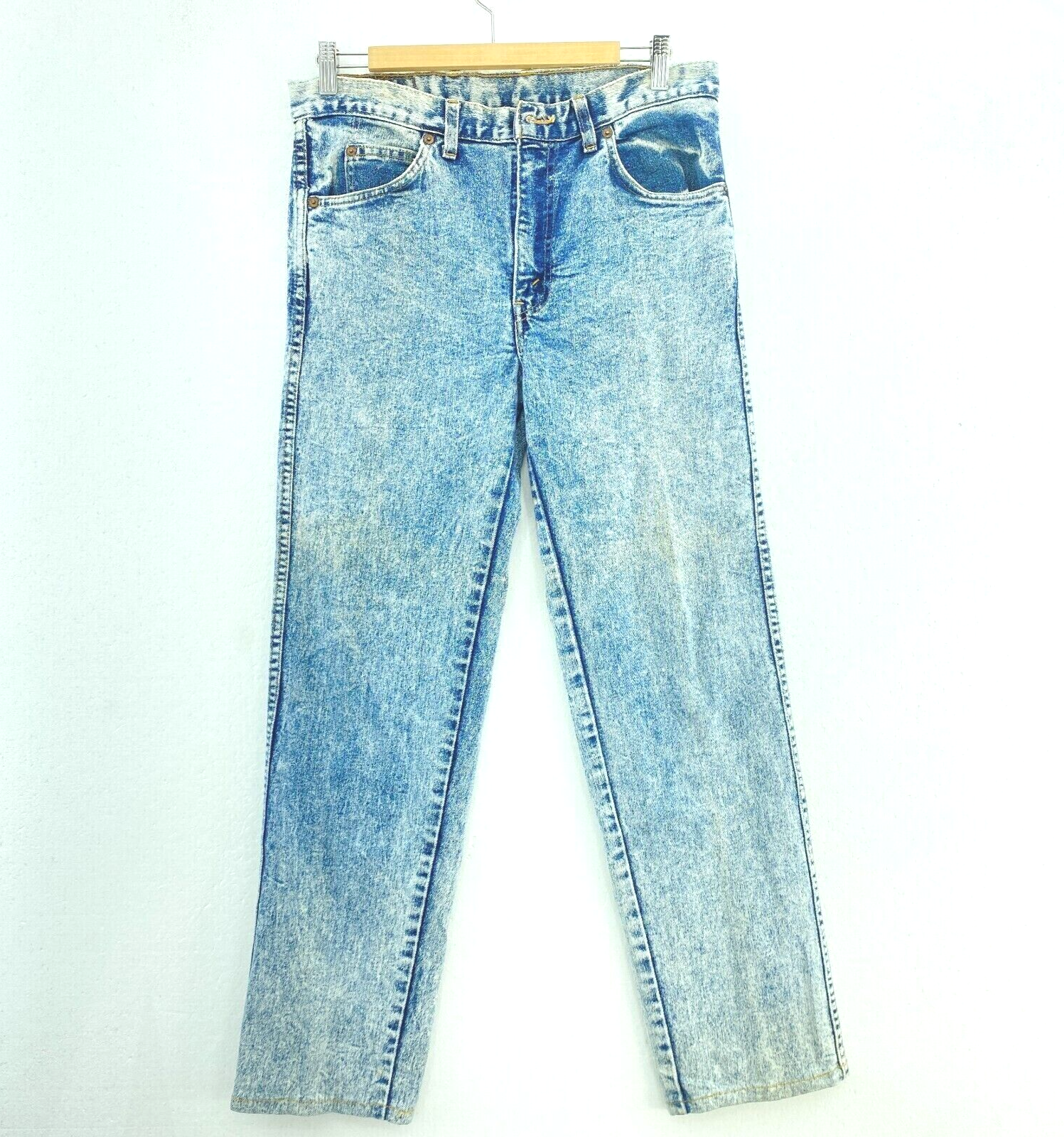 Levi's Orange Tab Acid Wash Blue Denim Tapered Jeans Size 33 x 30 80s