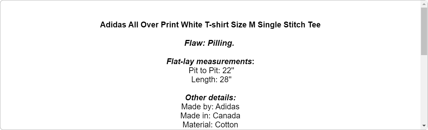 Adidas Tennis All Over Print White T-shirt Size M Single Stitch Tee