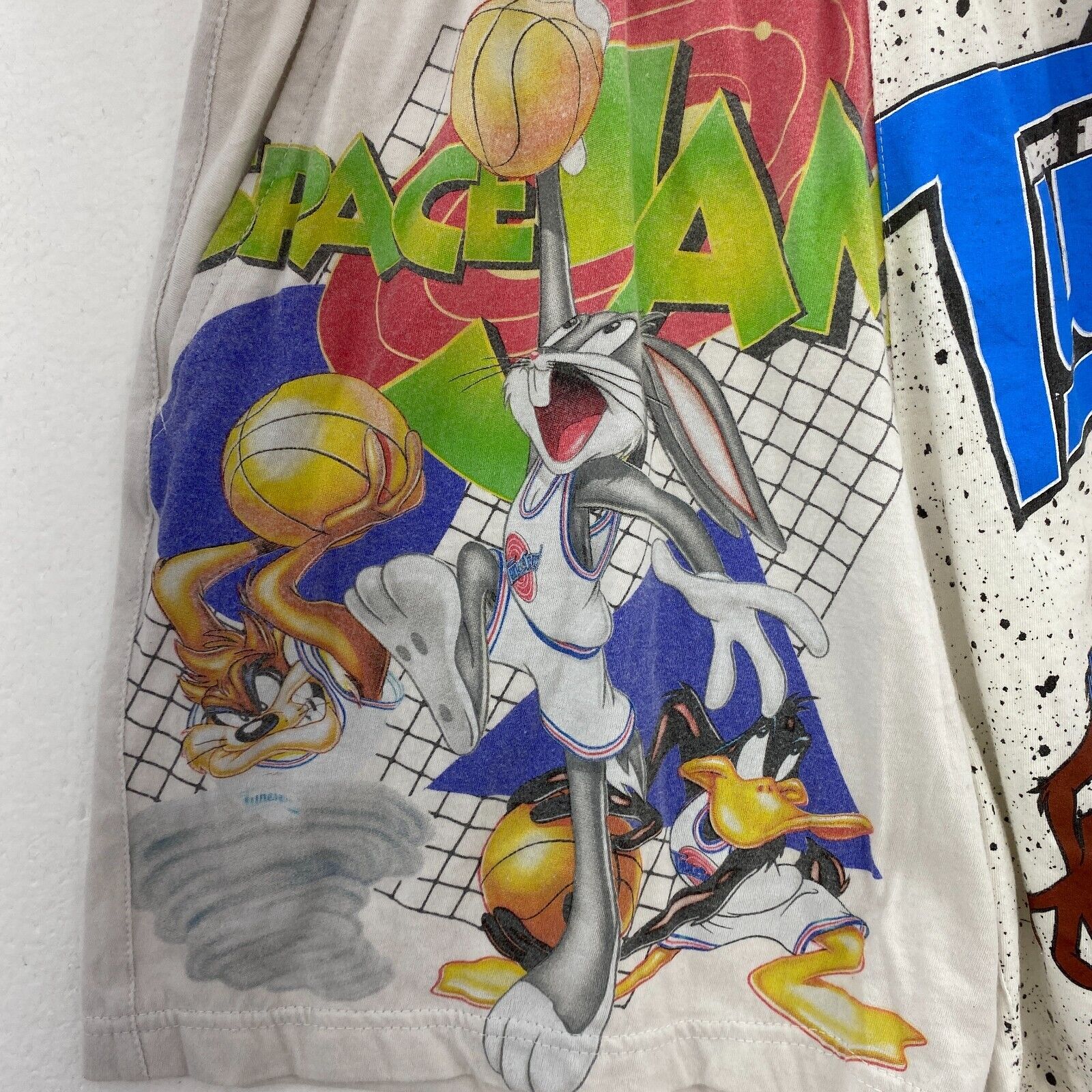 Looney Tunes Space Jam Bugs Bunny Cartoon White Rework Upcycled Shorts Size XS