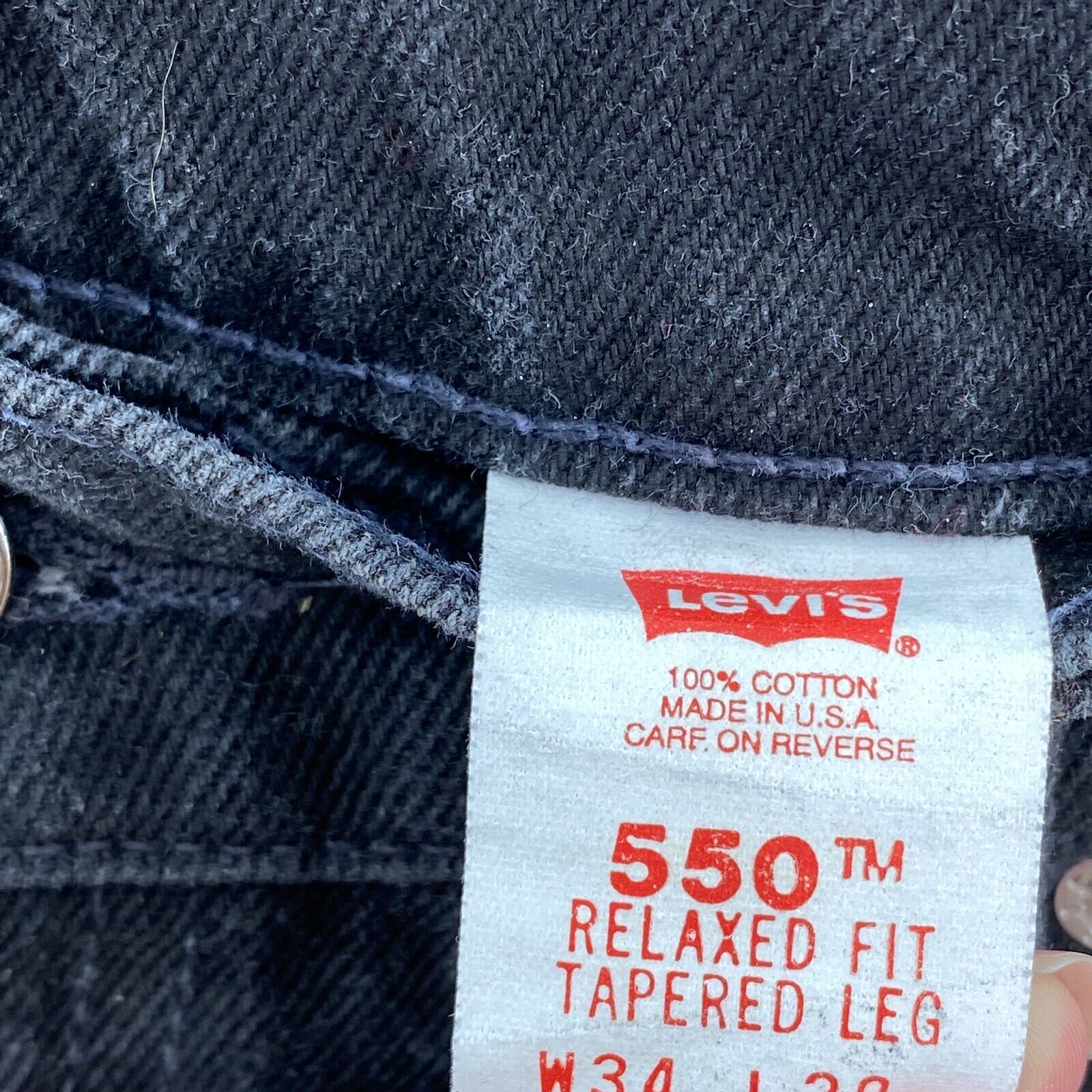 Levi's 550 Orange Tab Dark Wash Black Denim Tapered Size 34