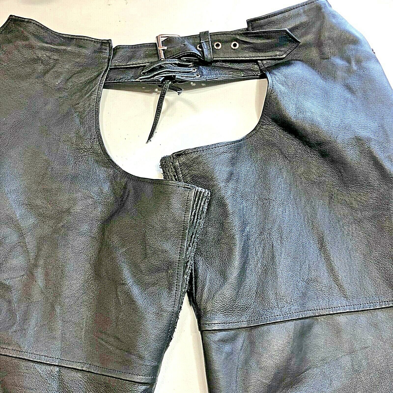 Motorcycle Chaps Leather Black Size 4XL Riding Biker 90s