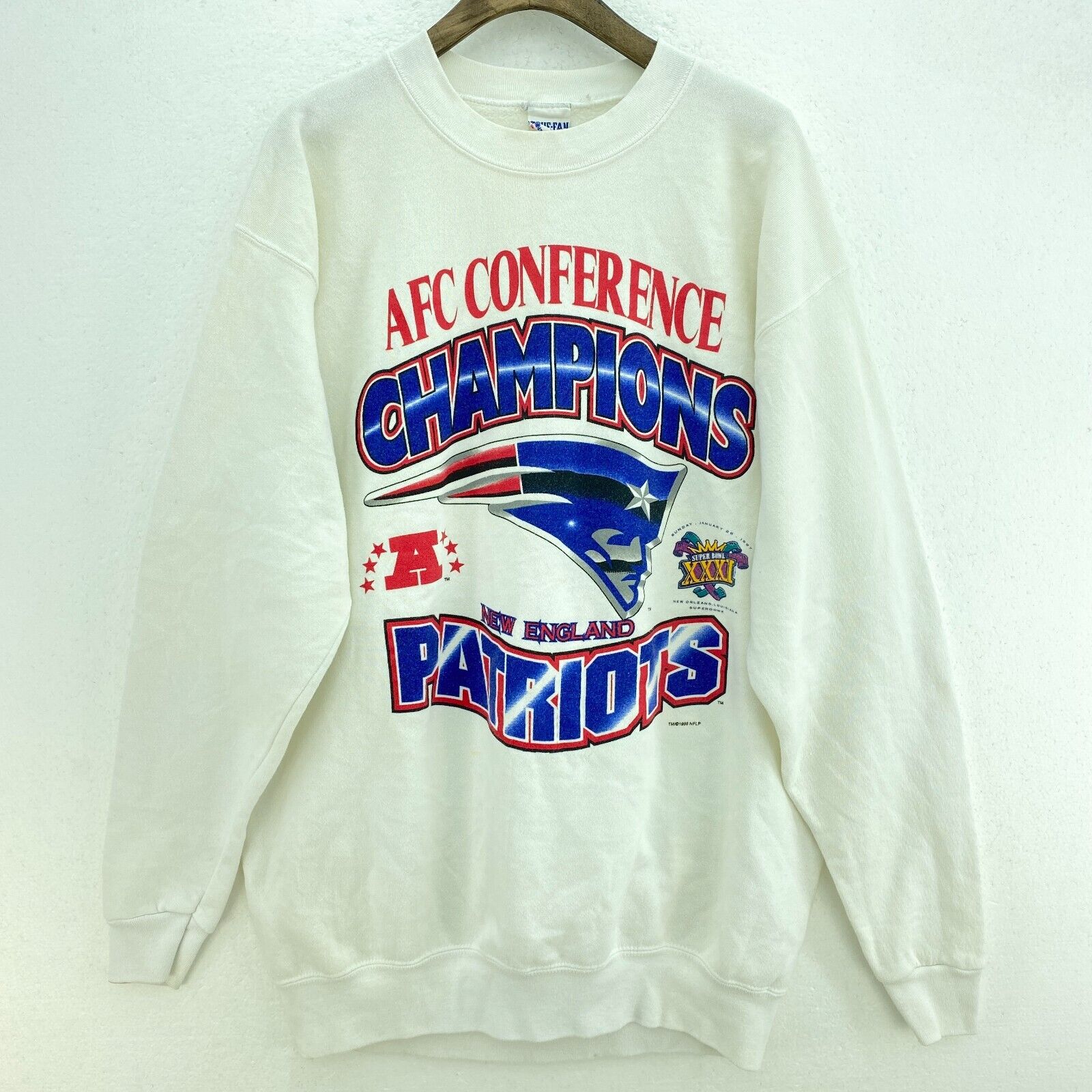 AFC Conference New England Patriots Champions 1996 NFL White Sweatshirt Size L