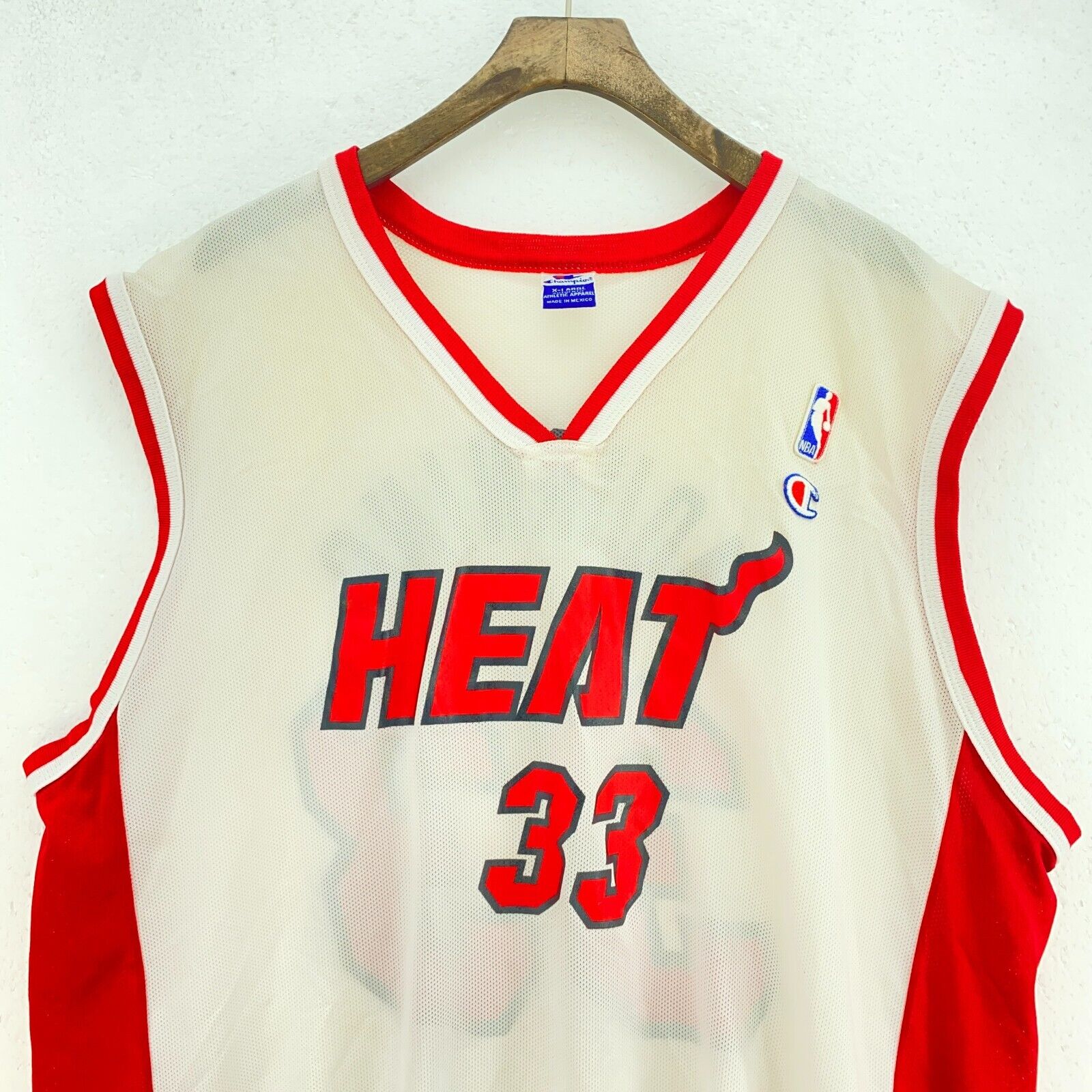 Champion Miami Heat 33 Alonzo Mourning V Neck White NBA Jersey Size XL