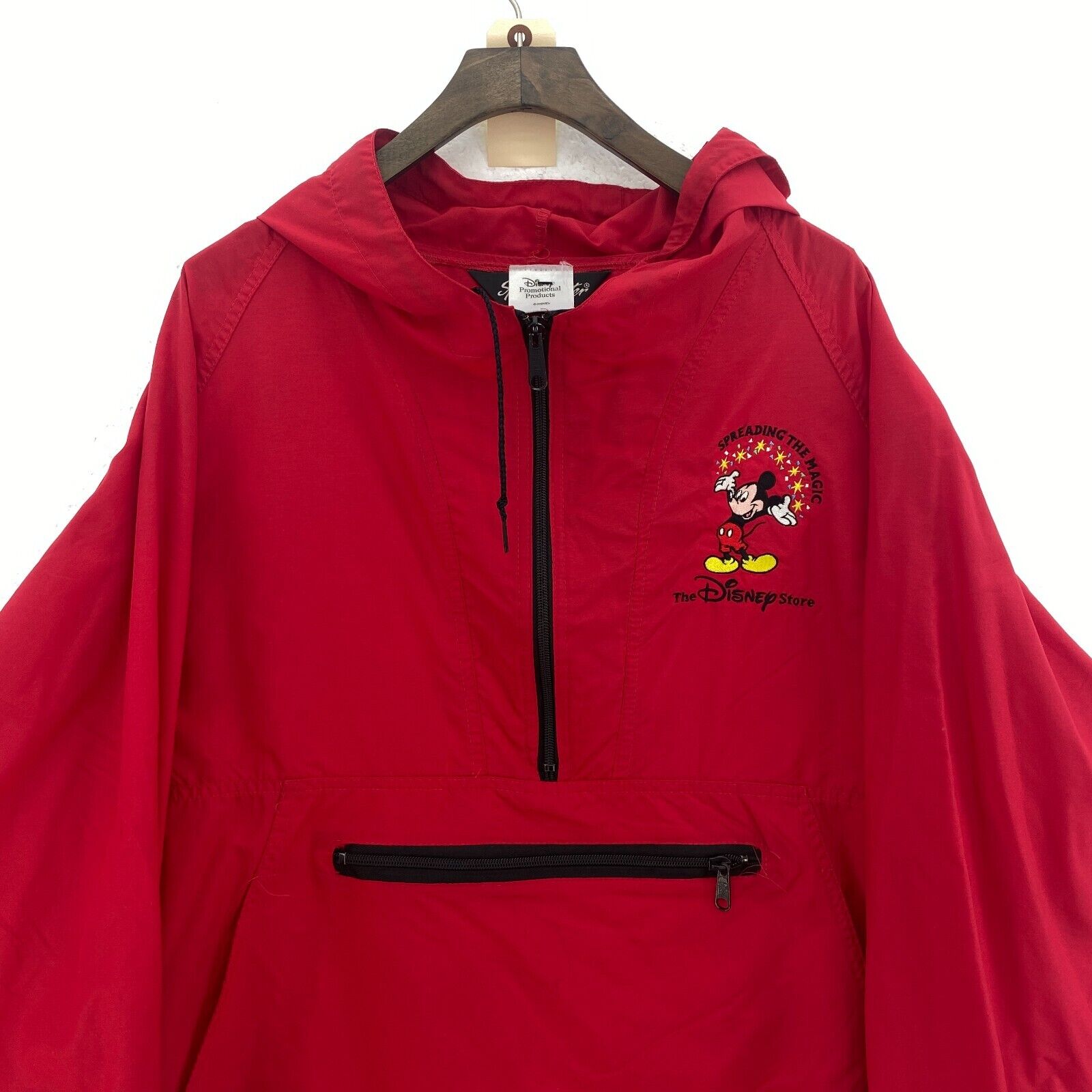 Disney Mickey Mouse Embroidered Logo 1/2 Zip Red Windbreaker Jacket Size L
