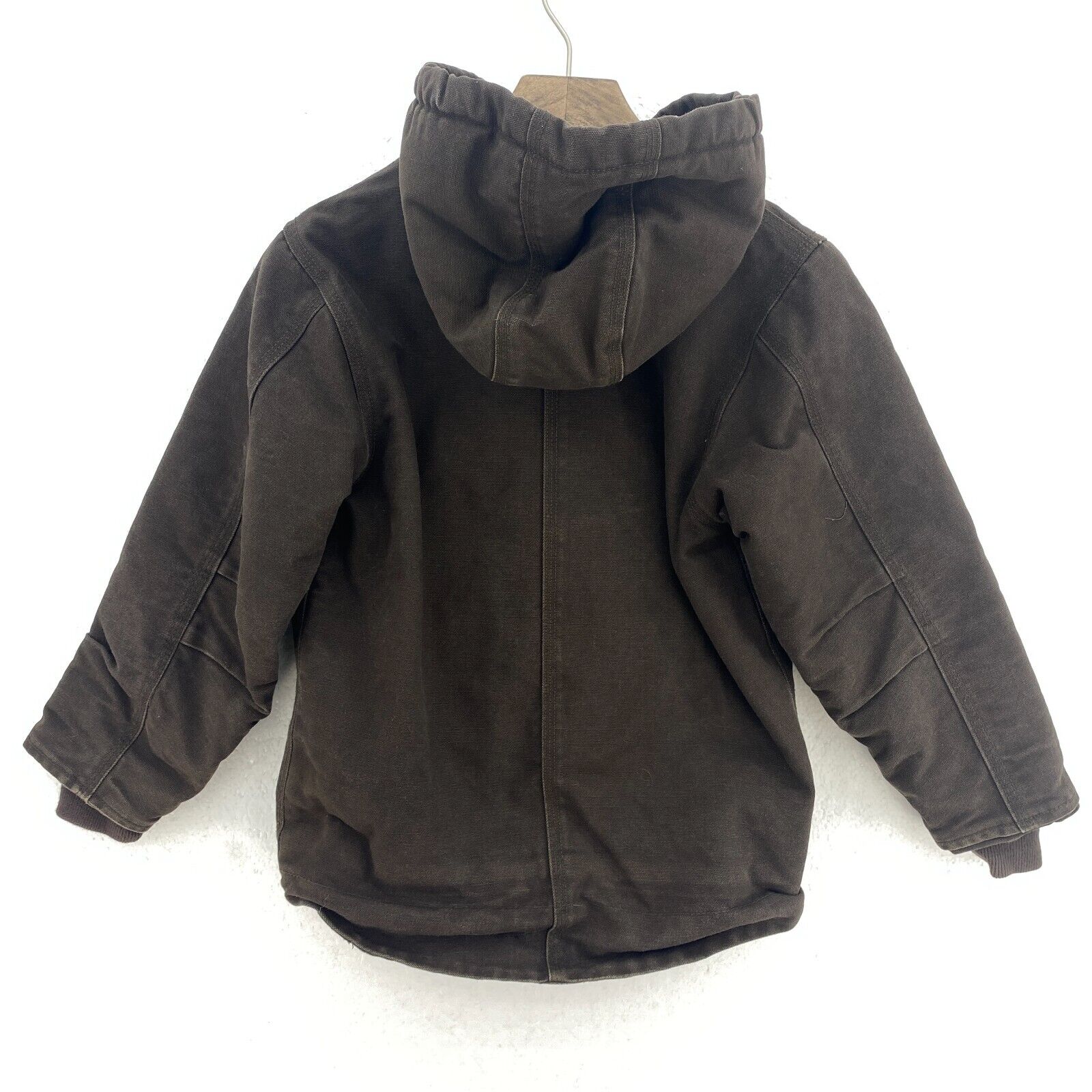 Vintage Carhartt Full Zip Hooded Canvas Jacket Size 6 Kids Brown