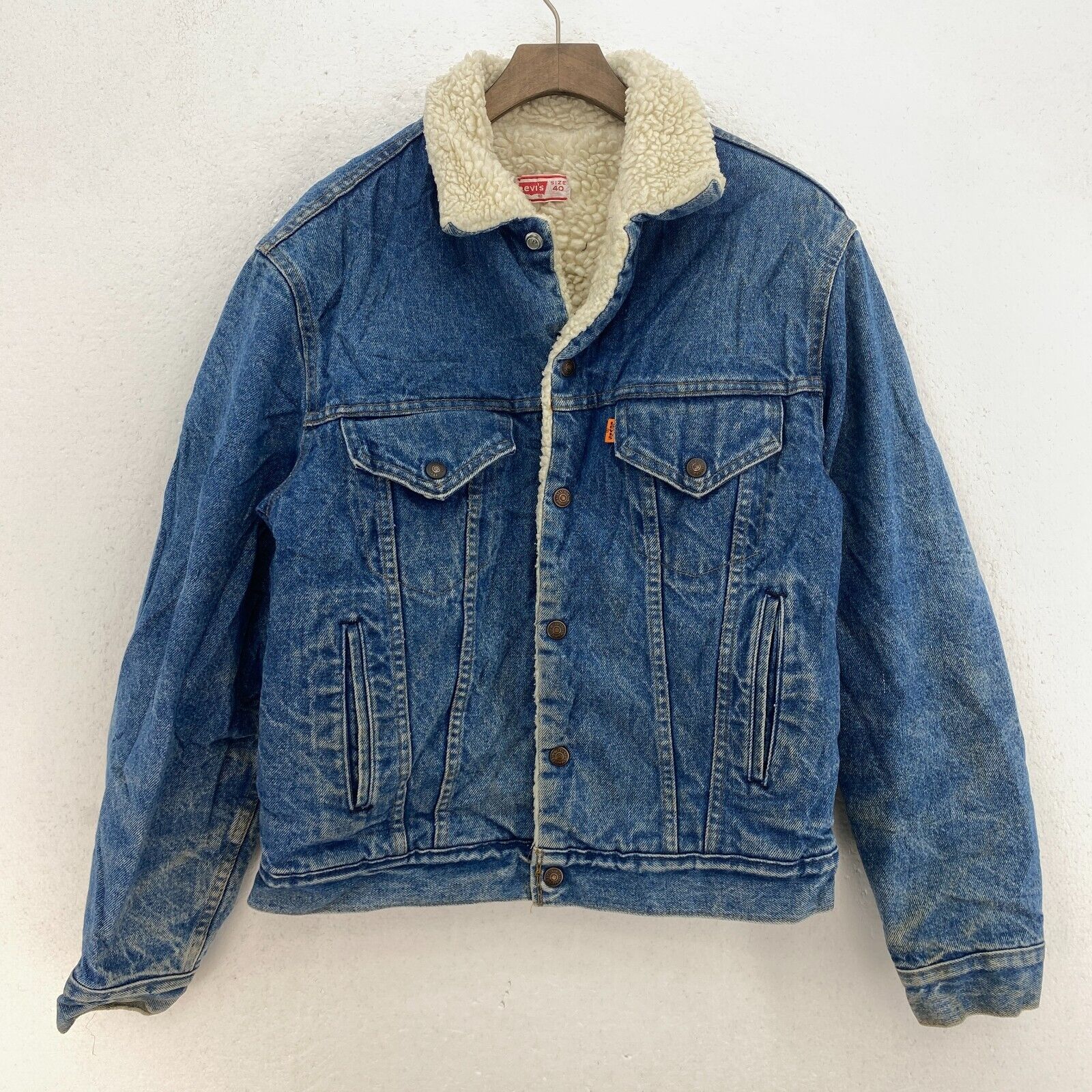 Levi's Orange Tab Sherpa Denim Blue Medium Wash Size 40 Snap Up
