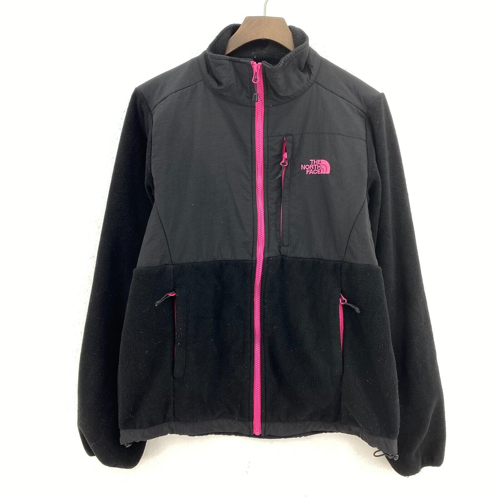 The North Face Full Zip Black Pink Logo Fleece Jacket Size M Women's