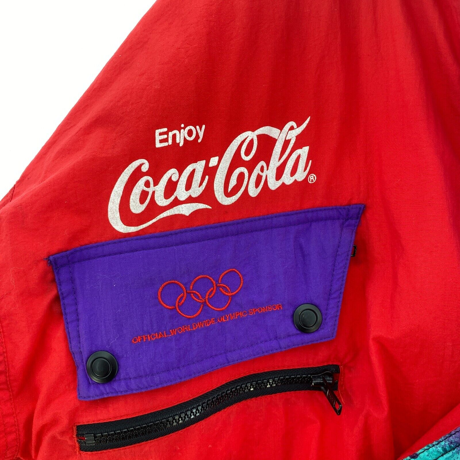 Enjoy Coca Cola Albertville 92 Olympic Full Zip Insulated Red Jacket Size L