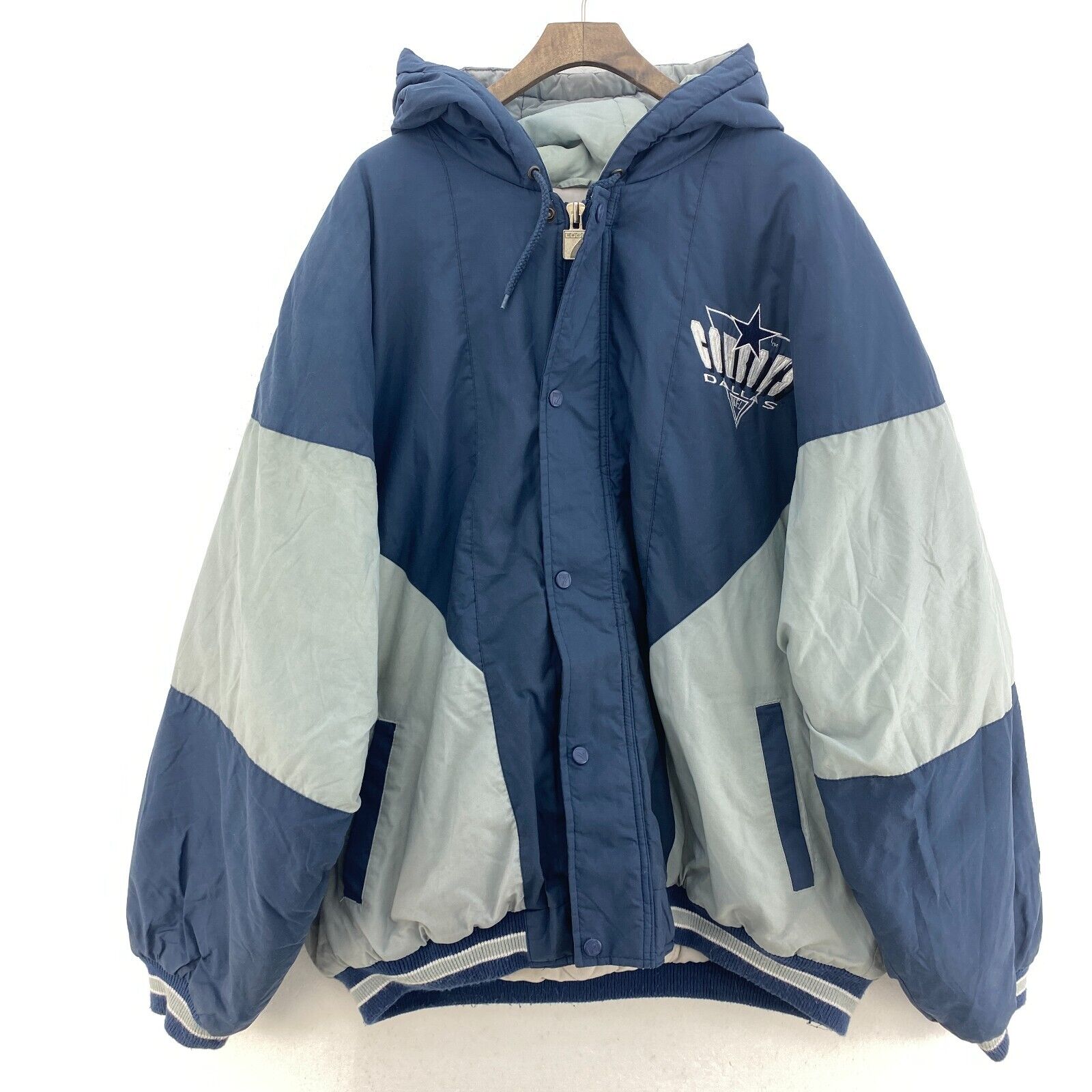 Dallas Cowboys NFL Logo 7 Insulated Full Zip Blue Hooded Jacket Size XL 90s