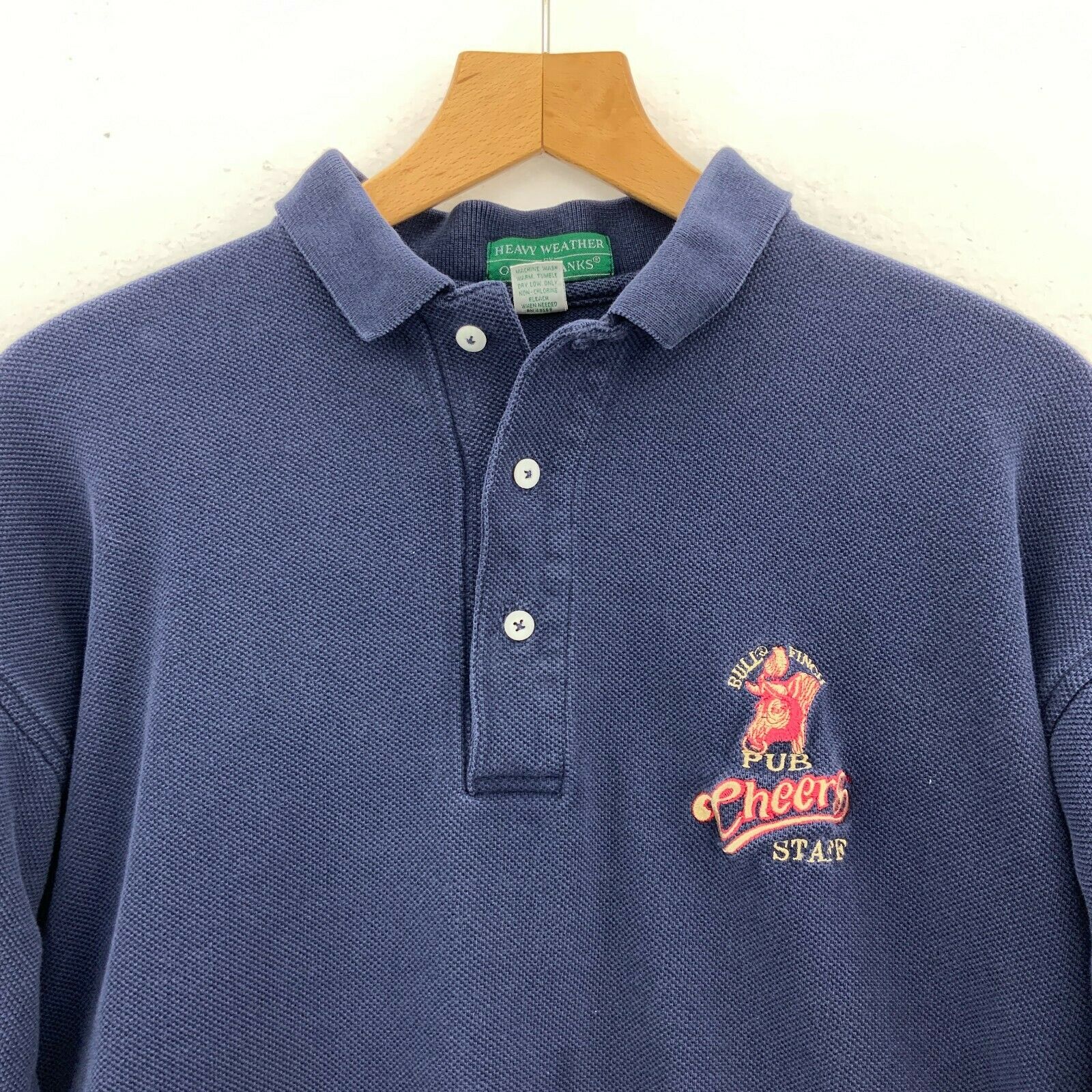 Bull Finch Pub Cheers 1993 Blue Polo Mesh Cotton Sweatshirt Size L