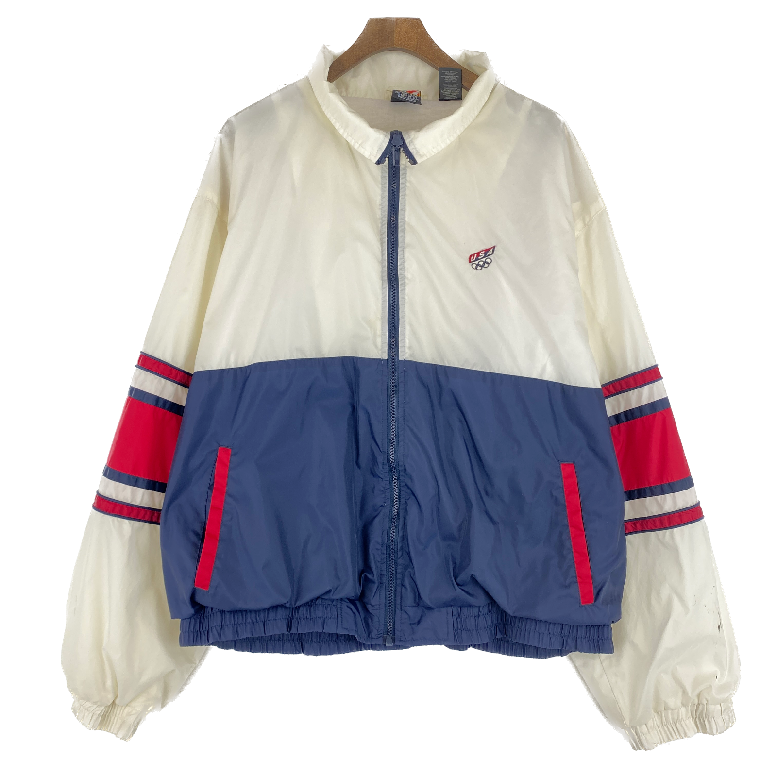 Vintage USA Olympics Full Zip White Navy Blue Light Jacket Size L