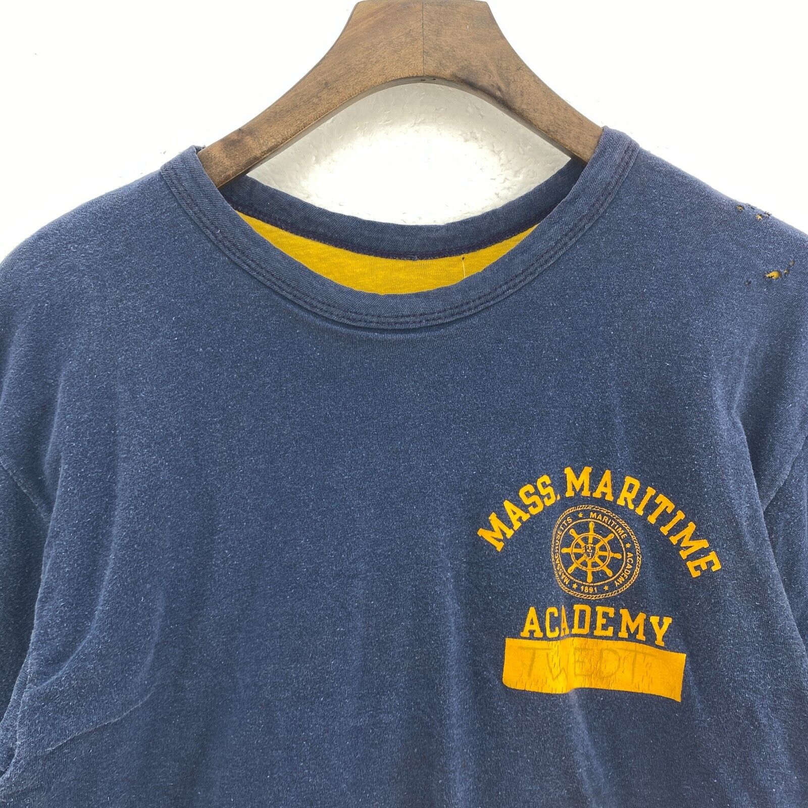 Champion Reversible Mass Maritime Academy Blue Yellow T-shirt Size Young M