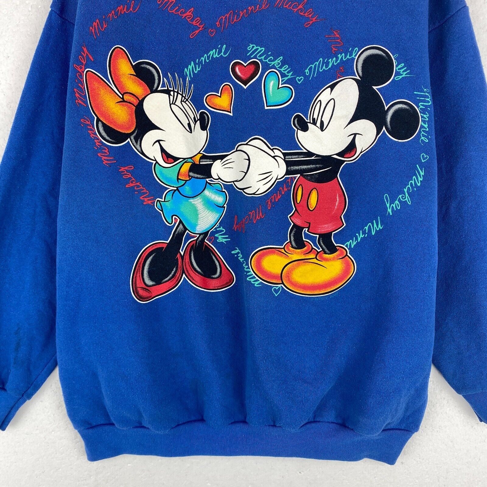 Vintage Disney Mickey Mouse Minnie Mouse Blue Sweatshirt Size XL