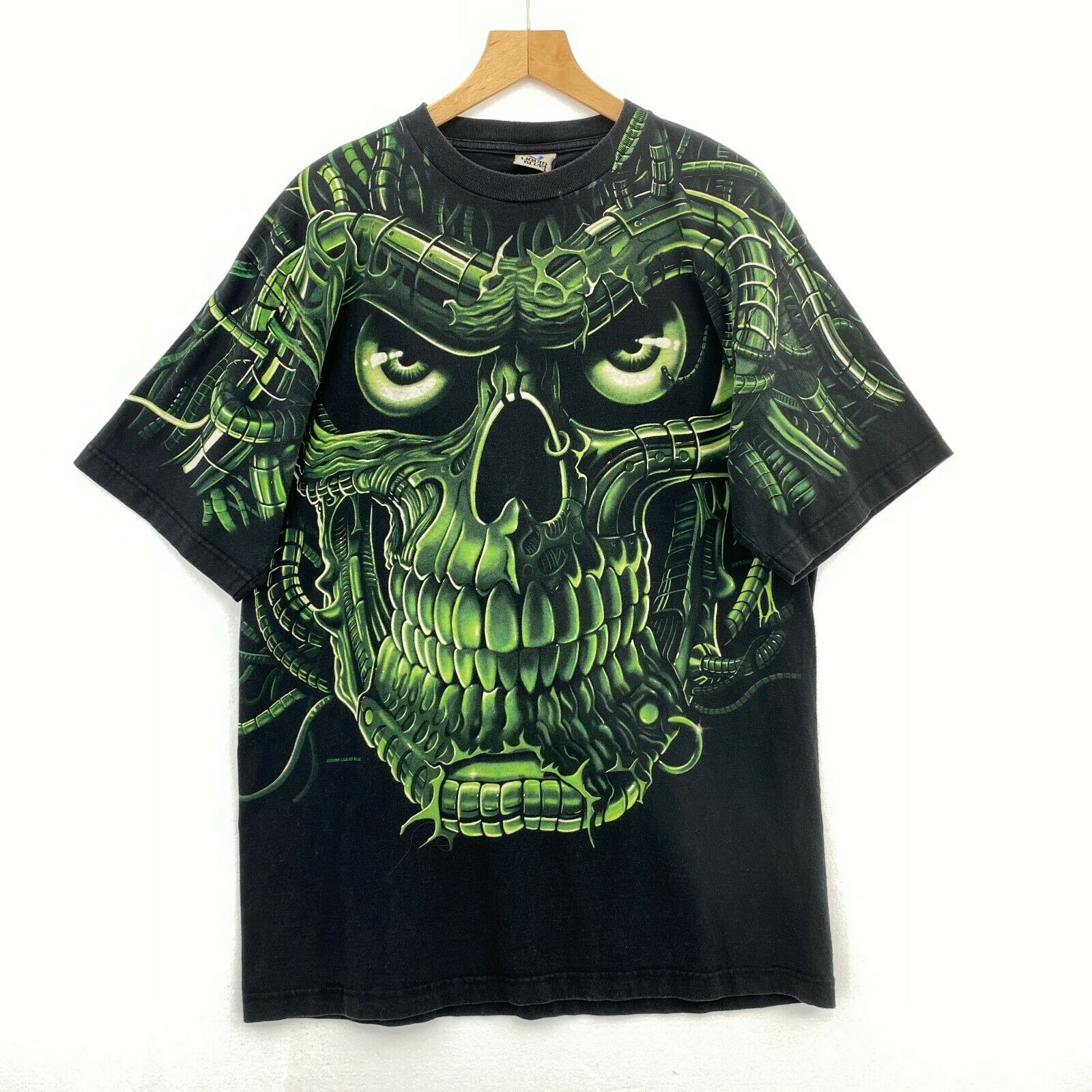 1998 Liquid Blue Green Skull Black T-shirt Size L