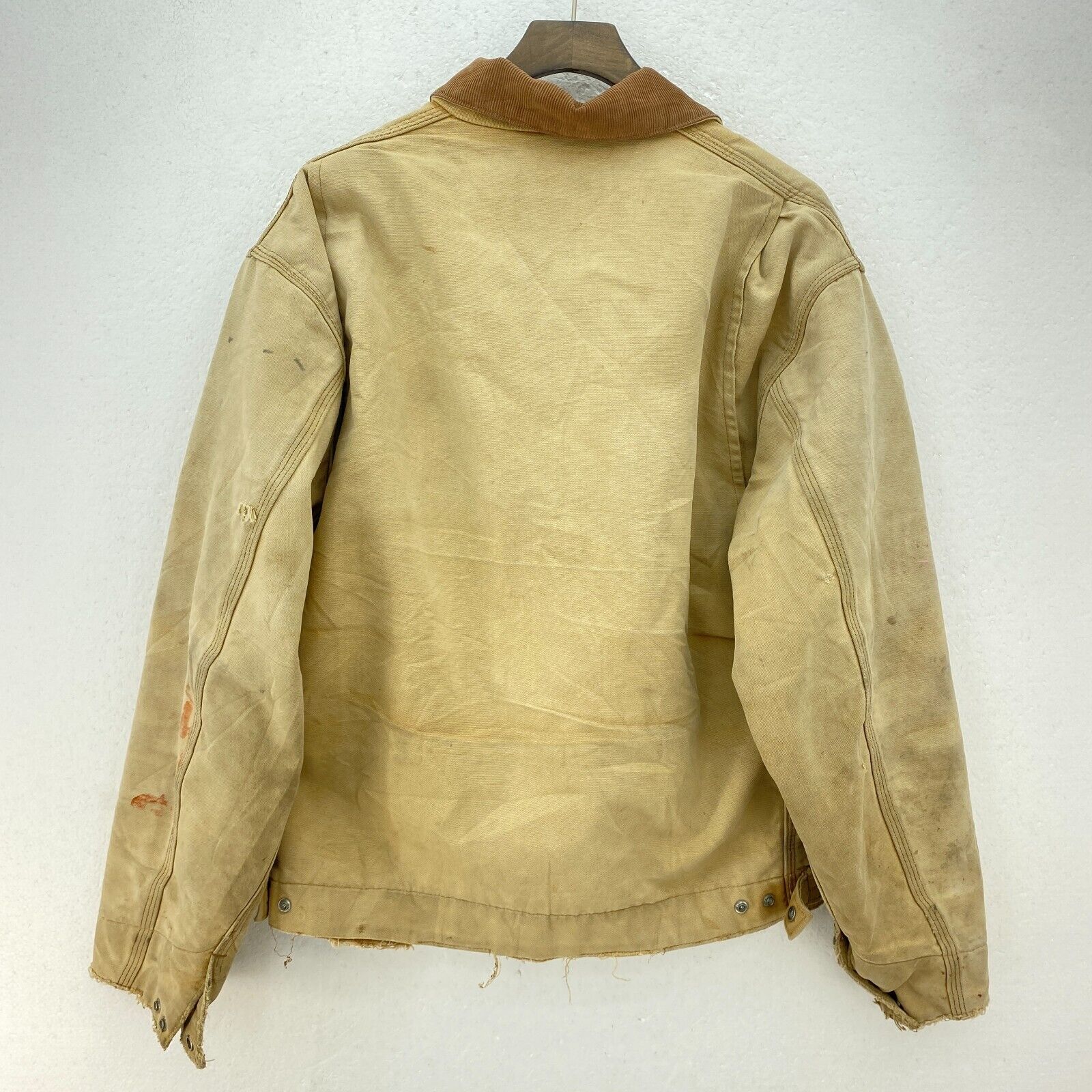 Vintage Carhartt Detroit Distressed Full Zip Fleece Lined Canvas Jacket Beige