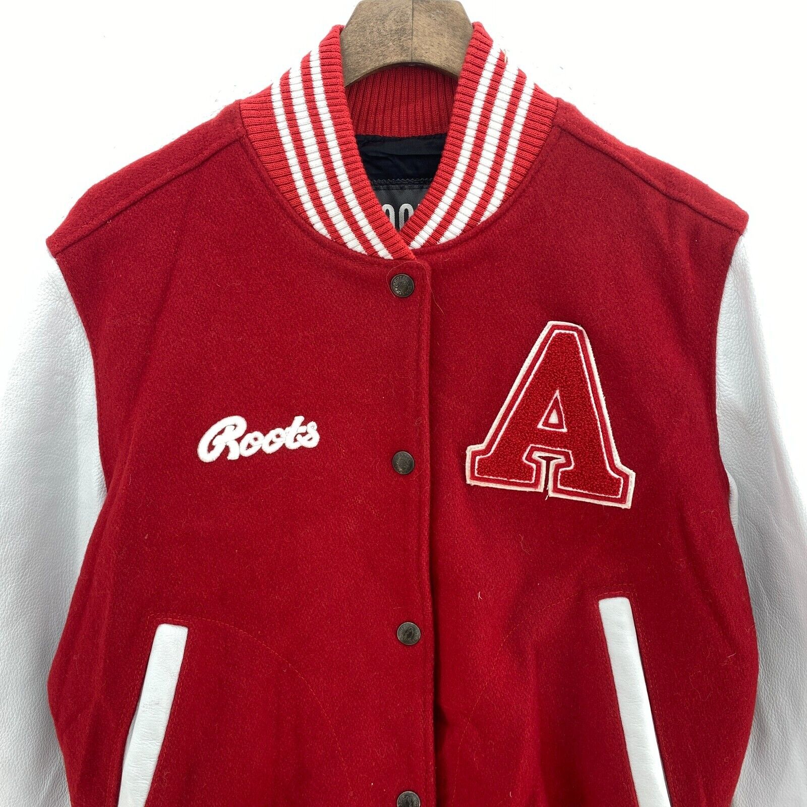Roots A Letterman Snapped College Red Jacket Size 4 Women's