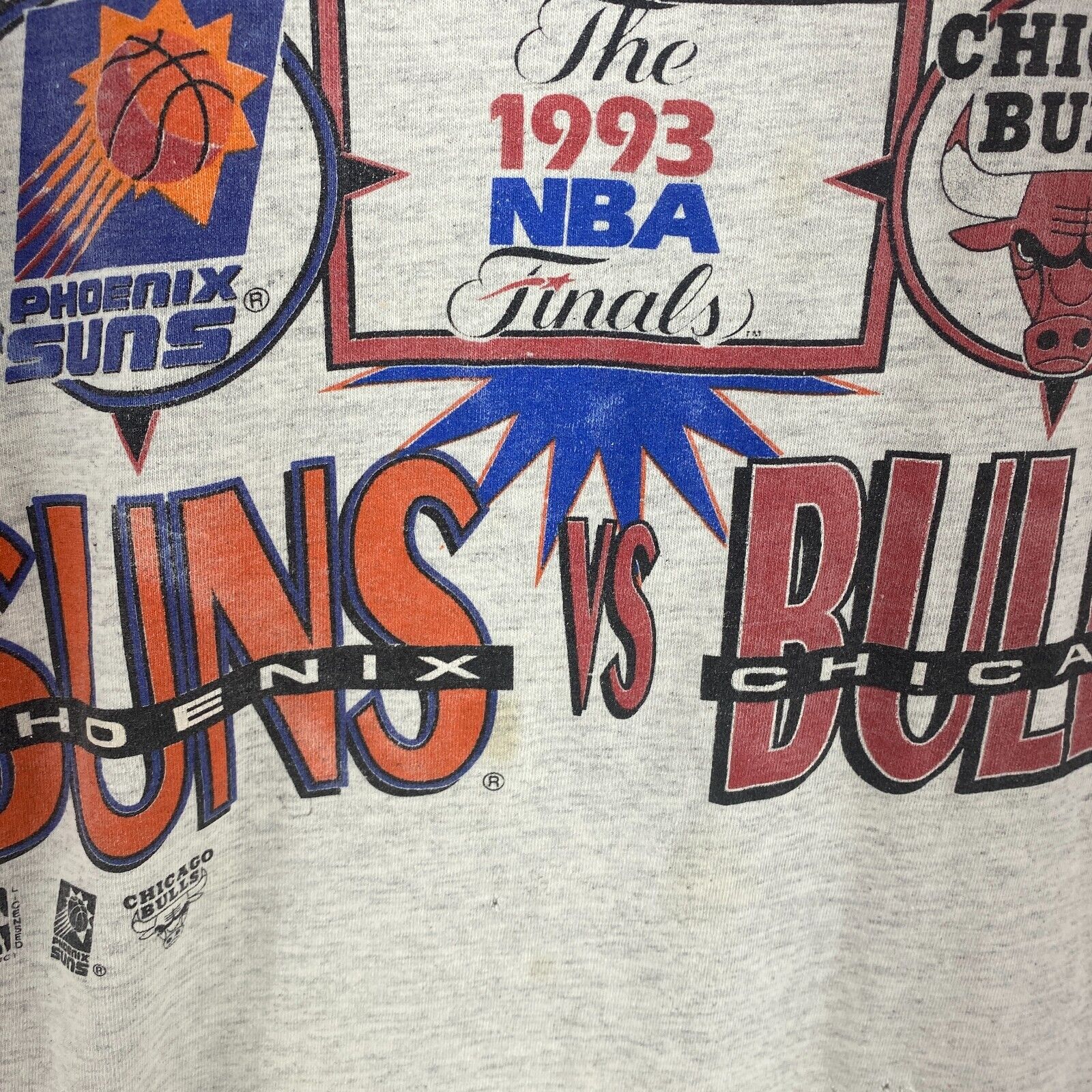 Logo 7 1993 NBA Championship Phoenix Suns Chicago Bulls NBA Gray T-shirt Size XL