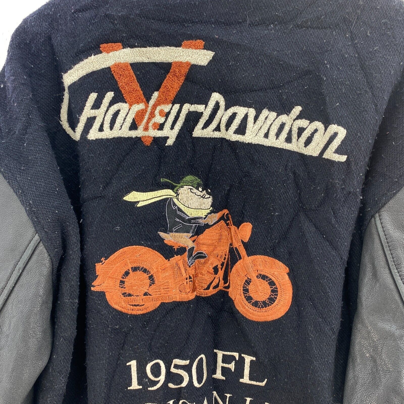 1950 Harley Davidson Motorcycles Tasmanian Devil Varsity Jacket Black Size M