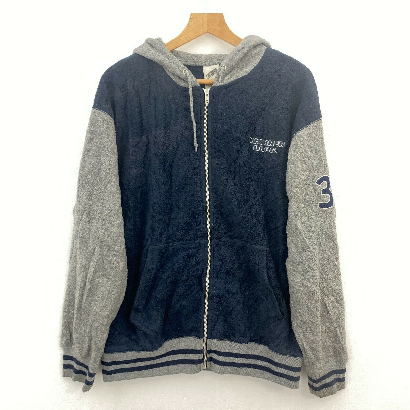 Warner Bros #34 Looney Tunes Bugs Bunny Full Zip Fleece Navy Blue Hoodie Size M