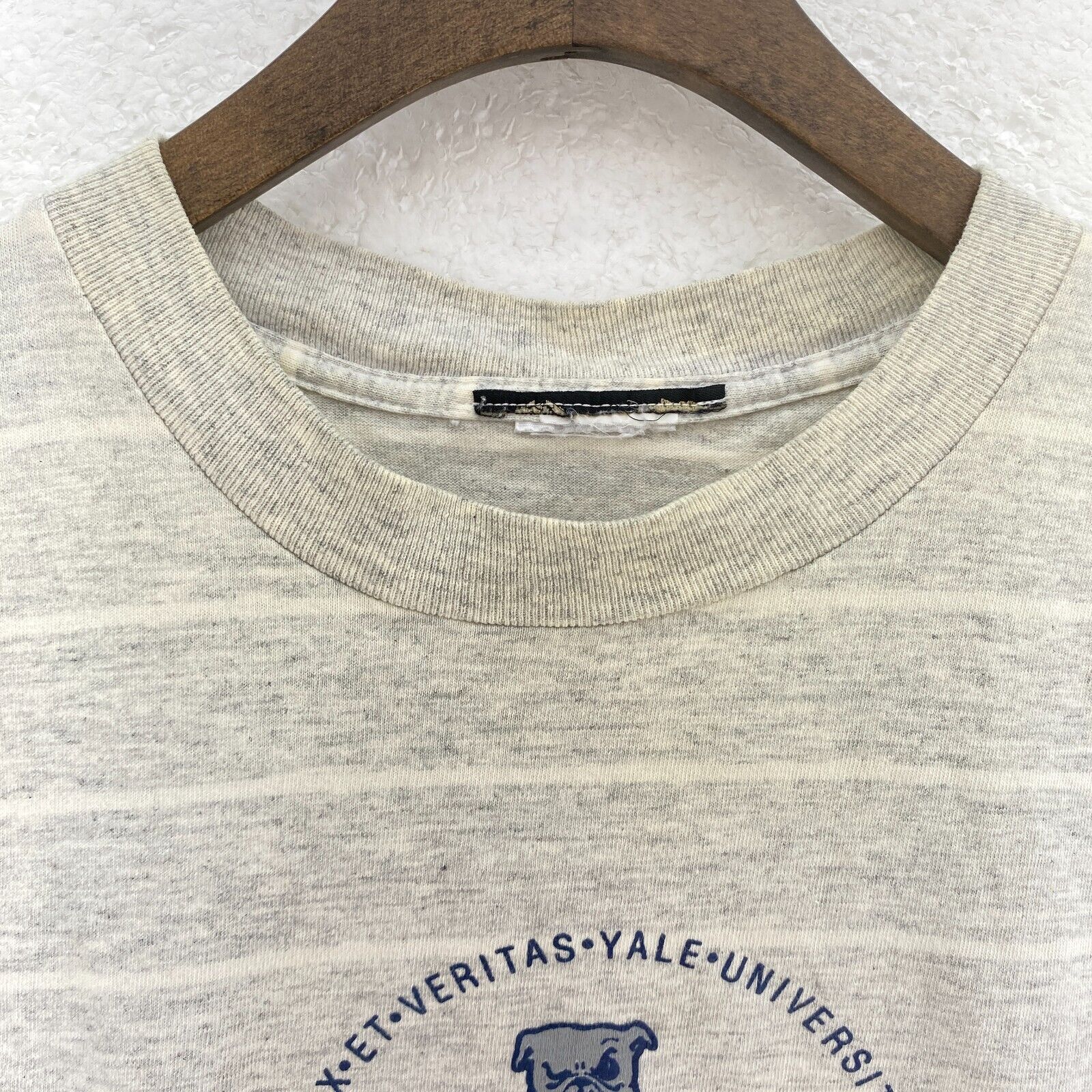 Vintage Yale University Bulldogs Gray Striped T-shirt Size M Tee