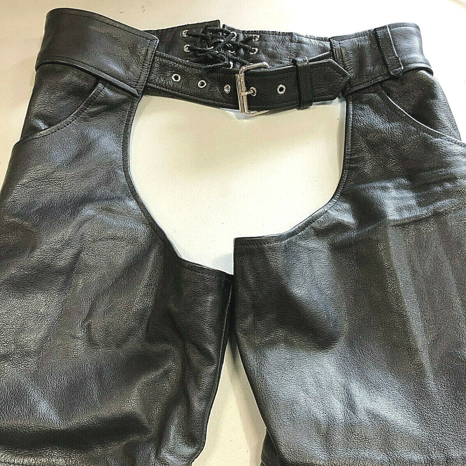 Leather Chaps Motorcycle Black Size Small Riding Biker 90s