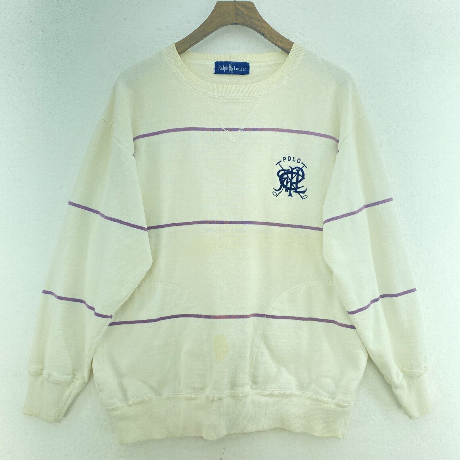 Polo Ralph Lauren Logo Women's Striped White Sweatshirt Size M